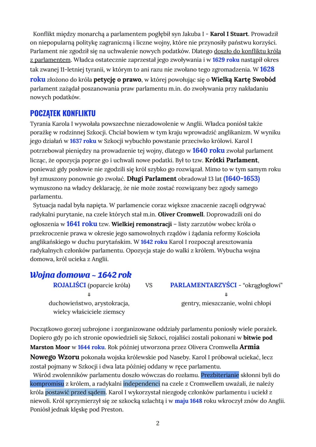 # Angielska wojna domowa
XVII wiek→ wiek wojen
Anglia → królewska monarchia parlamentarna
Głową Kościoła jest monarcha - kościół anglikań