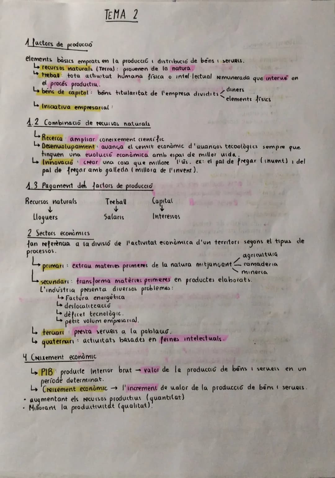 # TEMA 2
1 lactors de producció
elements bàsics emprats en la producció i distribució de béns i serveis.
- Le recursos naturals (Terra): p