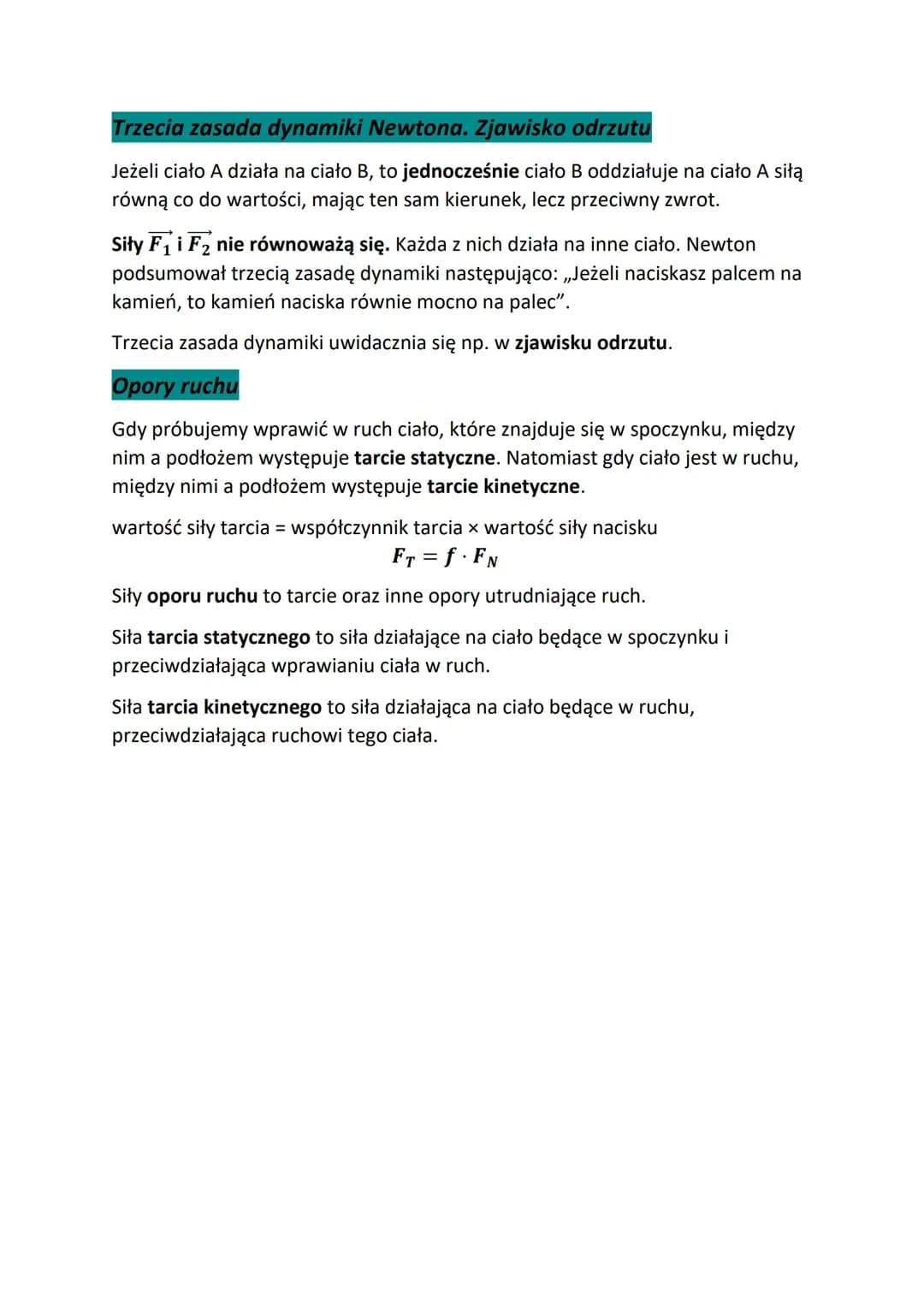 # Dynamika
Pierwsza zasada dynamiki Newtona - bezwładność
Jeżeli na ciało nie działają żadne siły lub działające siły się równoważą, ciało
