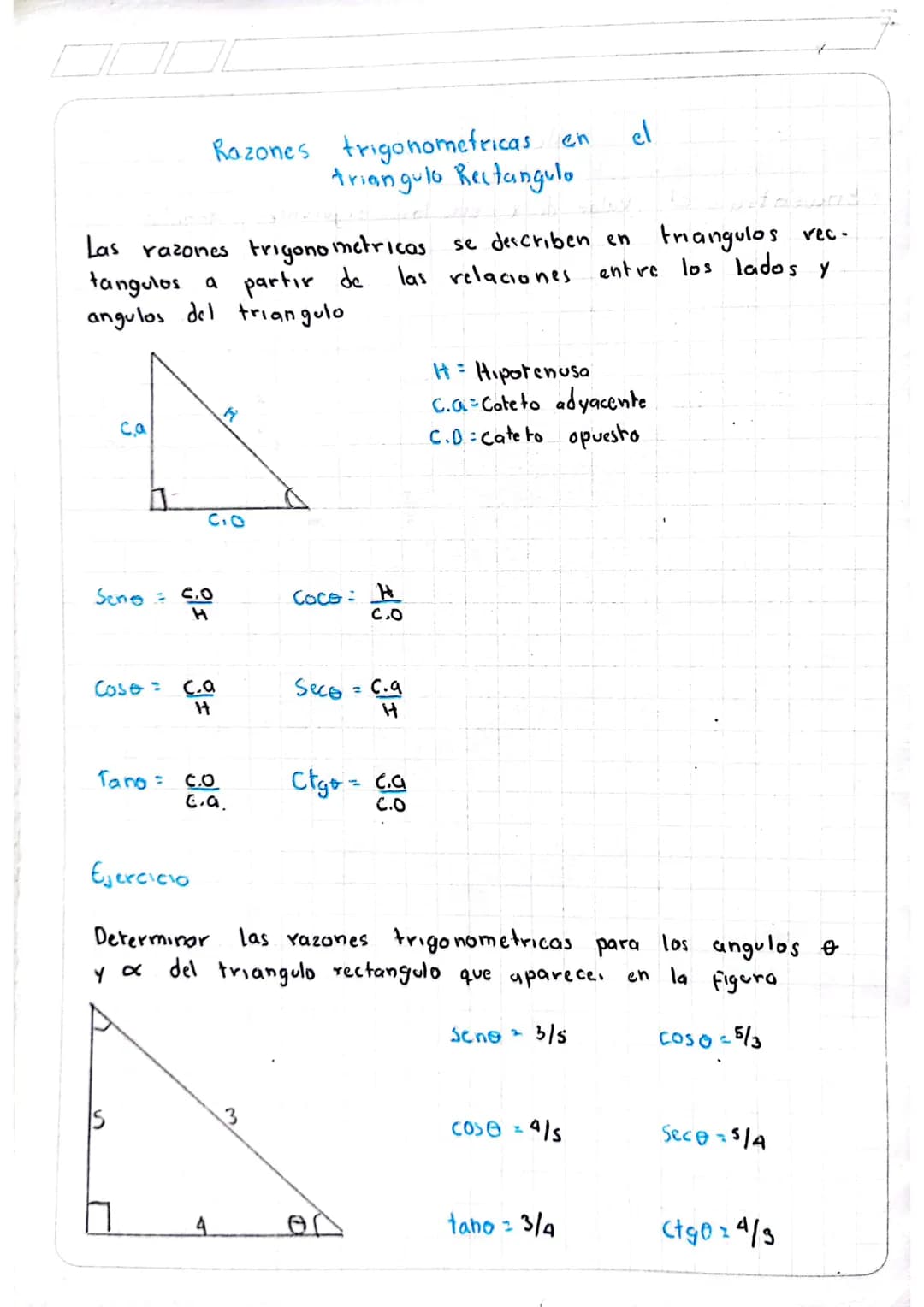 # Razones trigonometricas
en
el
triangulo Rectangulo
Las razones trigonometricas se describen en triangulos rec-
tangulos a partir de las r