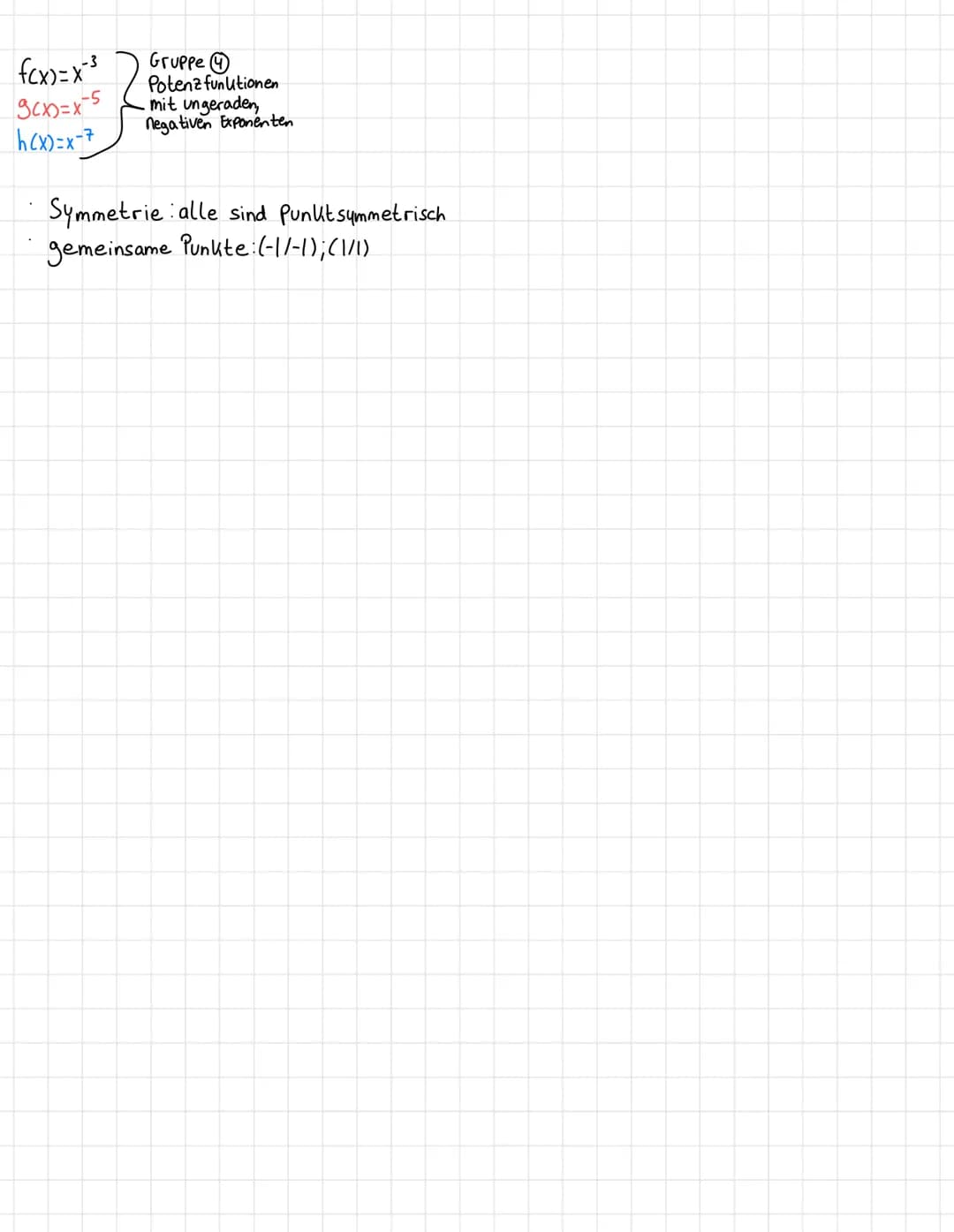 Potenzfunktionen
Potenz be
Exponent
ar Basis
Potenz funktion: f(x)=x^
- Symmetrie ?: Symmetrisch zur Y-Achse
- gemeinsame Punkte ?: (0/0);