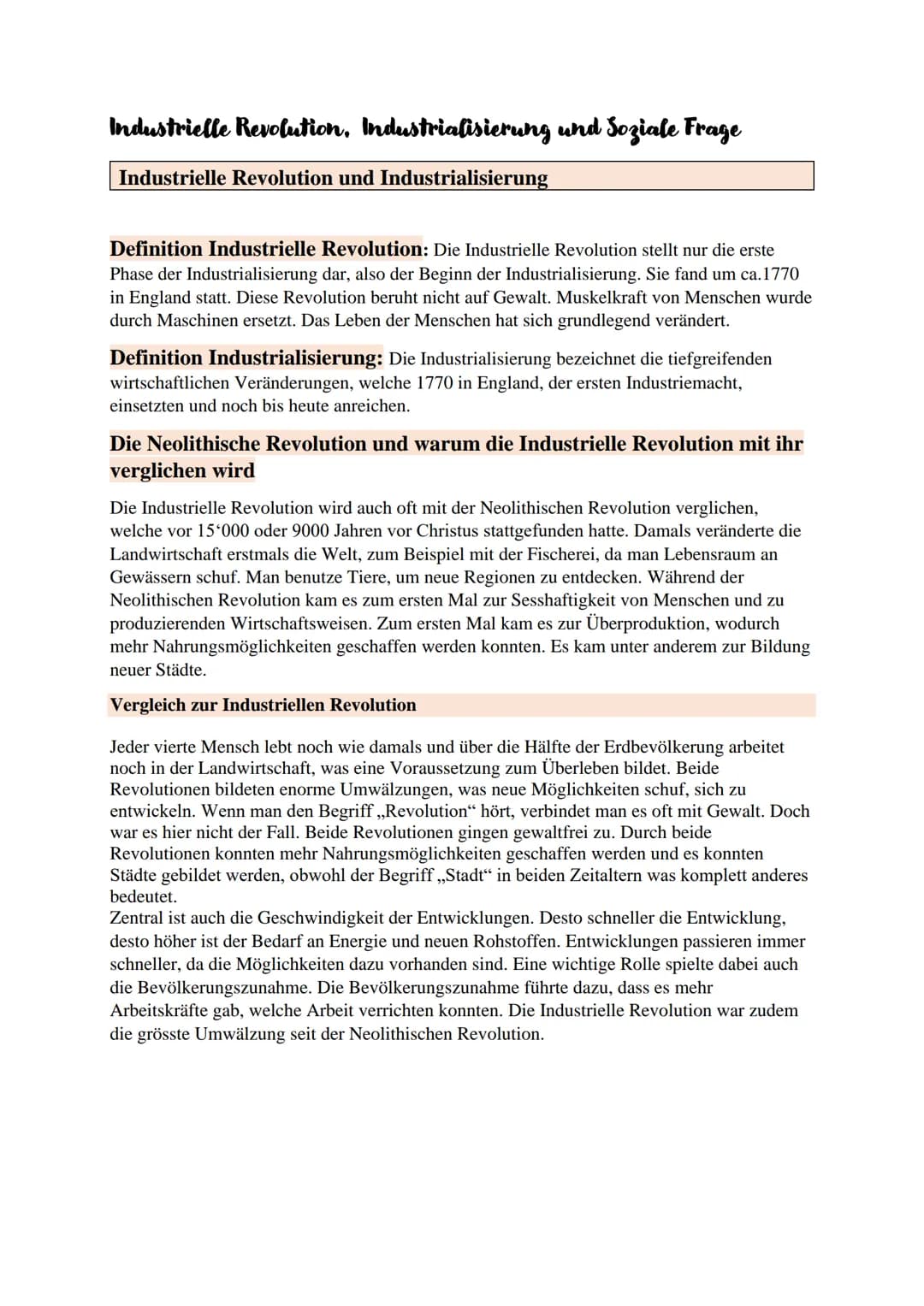 # Industrielle Revolution, Industrialisierung und Soziale Frage
Industrielle Revolution und Industrialisierung
Definition Industrielle Rev