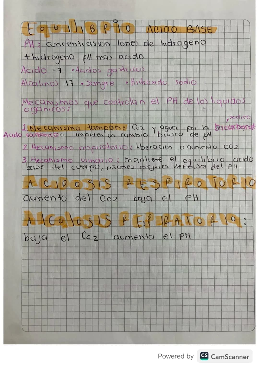 # ΕουιλιβριO ACIDO BASE
PH: concentrasion lones de hidrogeno
+ hidrogeno pll mas acido
Acido -7 Acidos gastricos
Alcalinos 17. sangre •