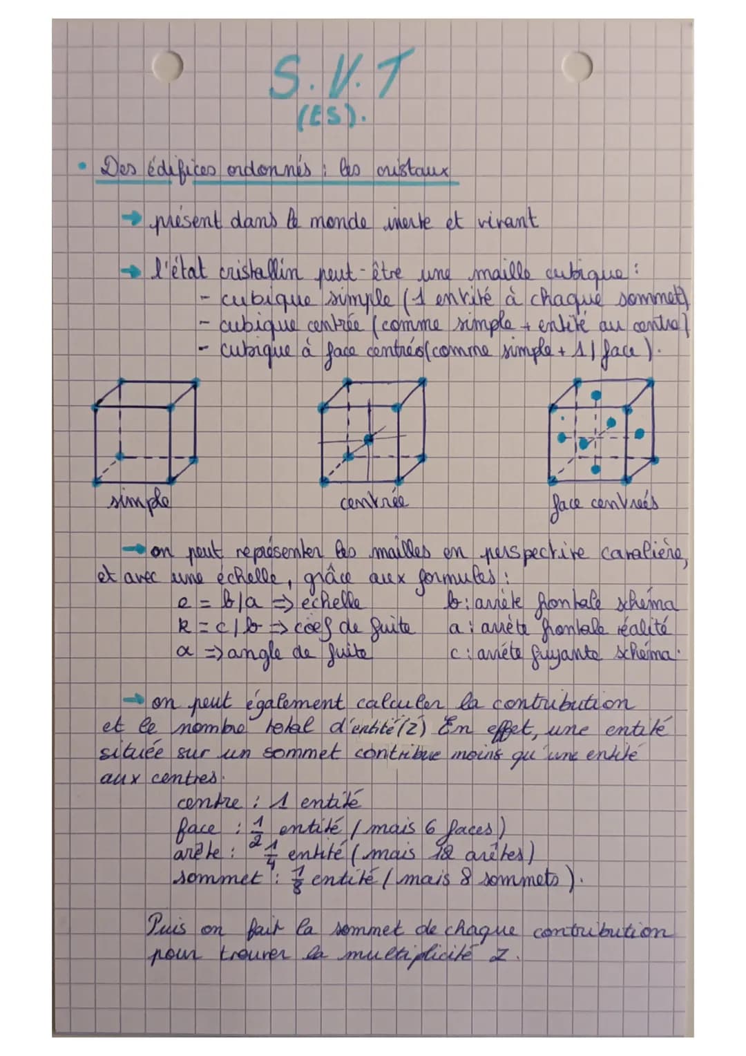 S.V.T
(ES).
• Des édifices ordonnés les cristaux
→present dans le monde inerte et vivant
→l'état cristallin peut-être une maille cubique: