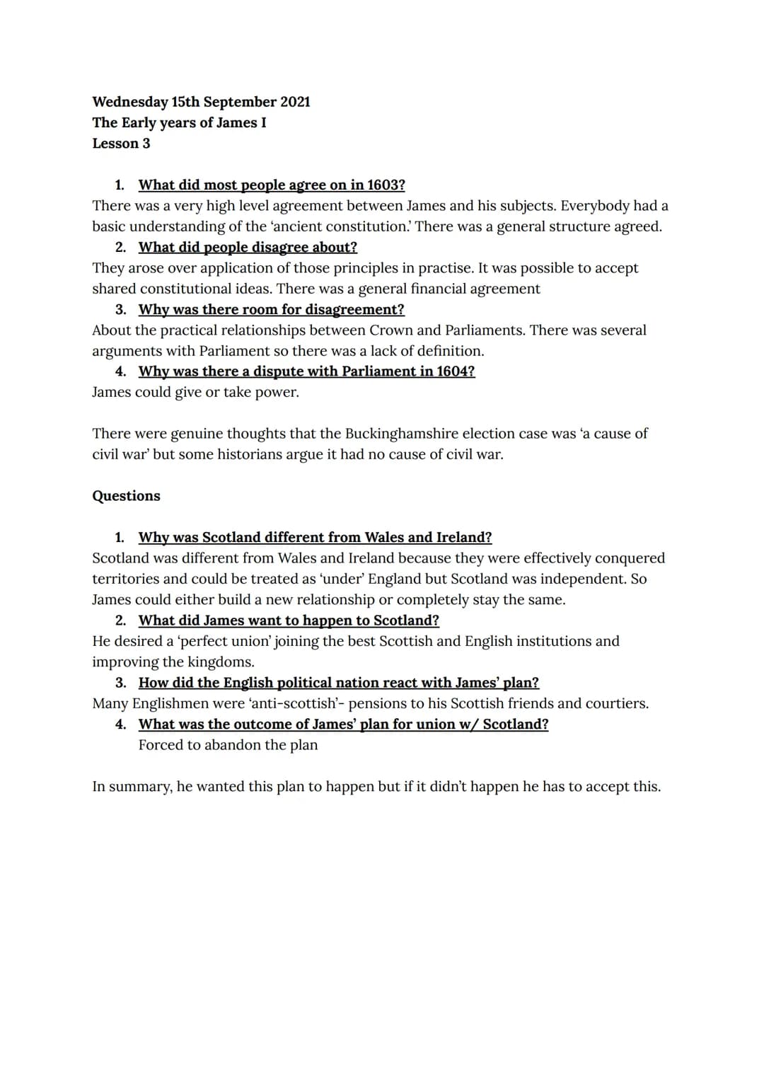 # Stuart Britain and the Crisis of the Monarchy
History Class Notes
Wednesday 8th September 2021
Lesson 1- England in 1603
Important info