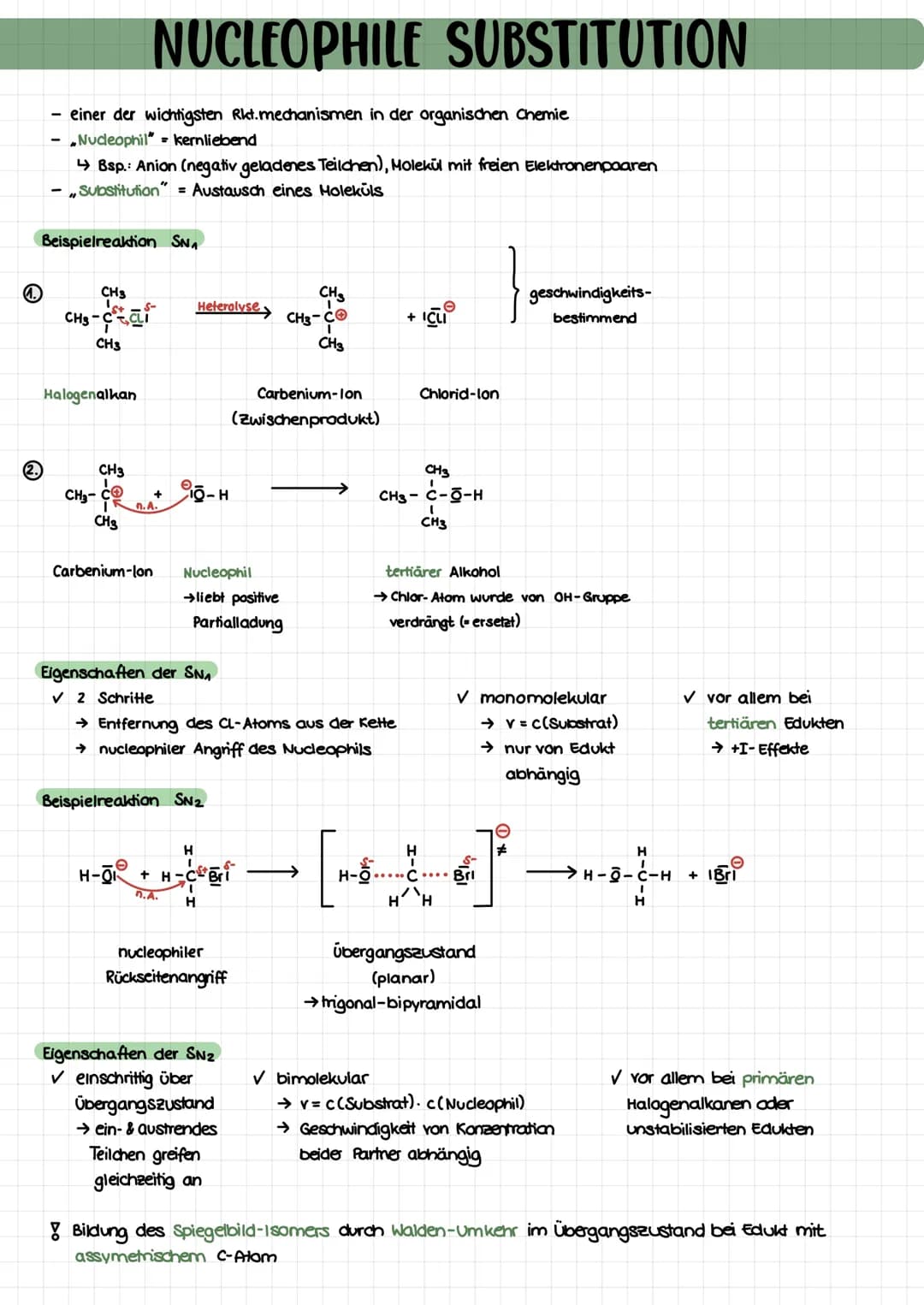 # NUCLEOPHILE SUBSTITUTION
- einer der wichtigsten Rkt.mechanismen in der organischen Chemie
- „Nudeophil“ = kernliebend
- →Bsp.: Anion (ne