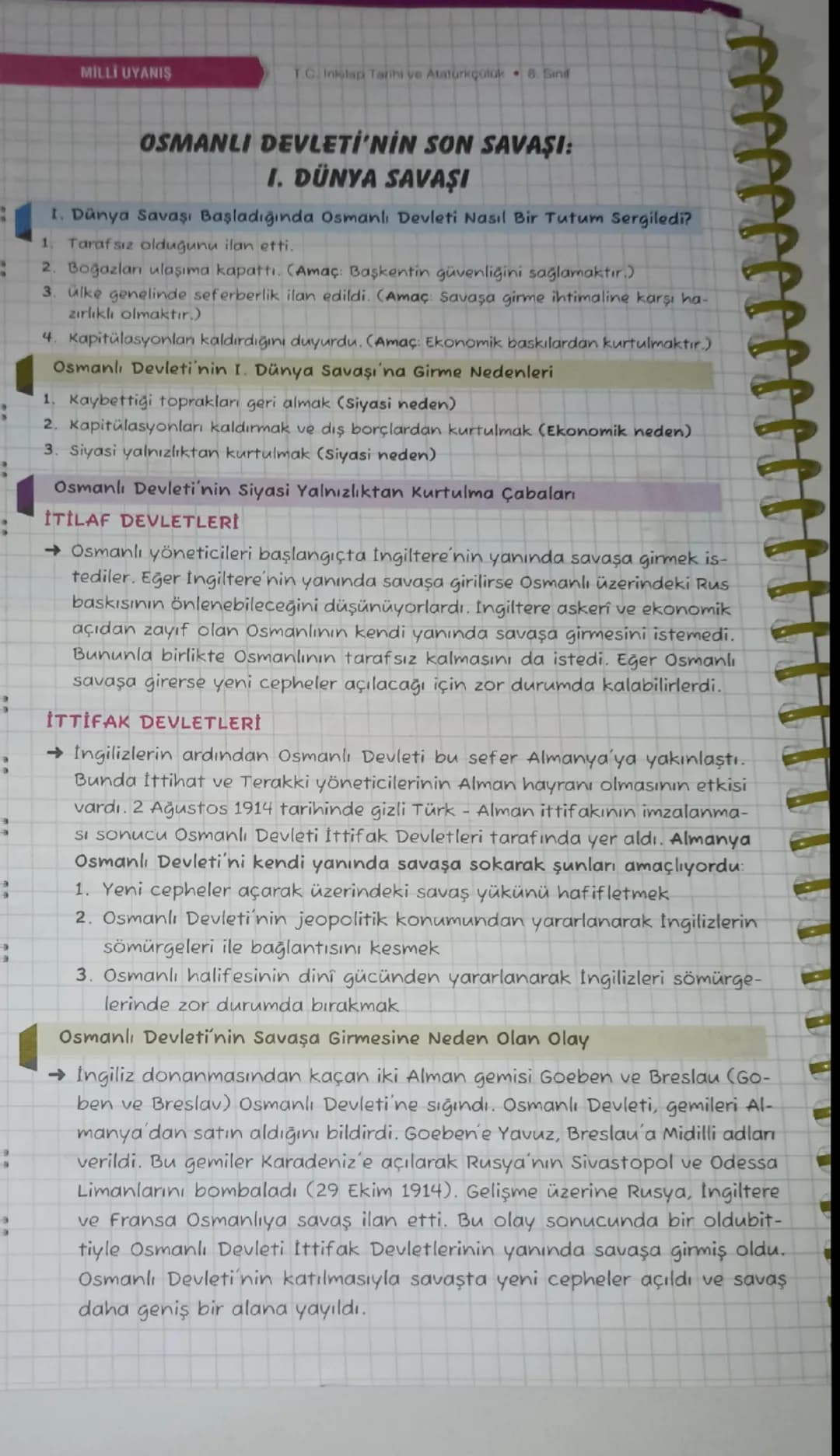 # MİLLİ UYANIS
T.C. Intutan Tarihi ve Atatürkgolok & Sind
:
:
## OSMANLI DEVLETİ'NİN SON SAVAŞI:
### I. DÜNYA SAVAŞI
1. Dünya Savaşı Başl
