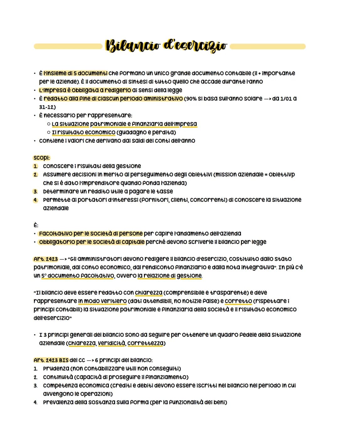 # Bilancio d'esercizio
- È l'insieme di 5 documenti che formano un unico grande documento contabile (il + importante
per le aziende). È il