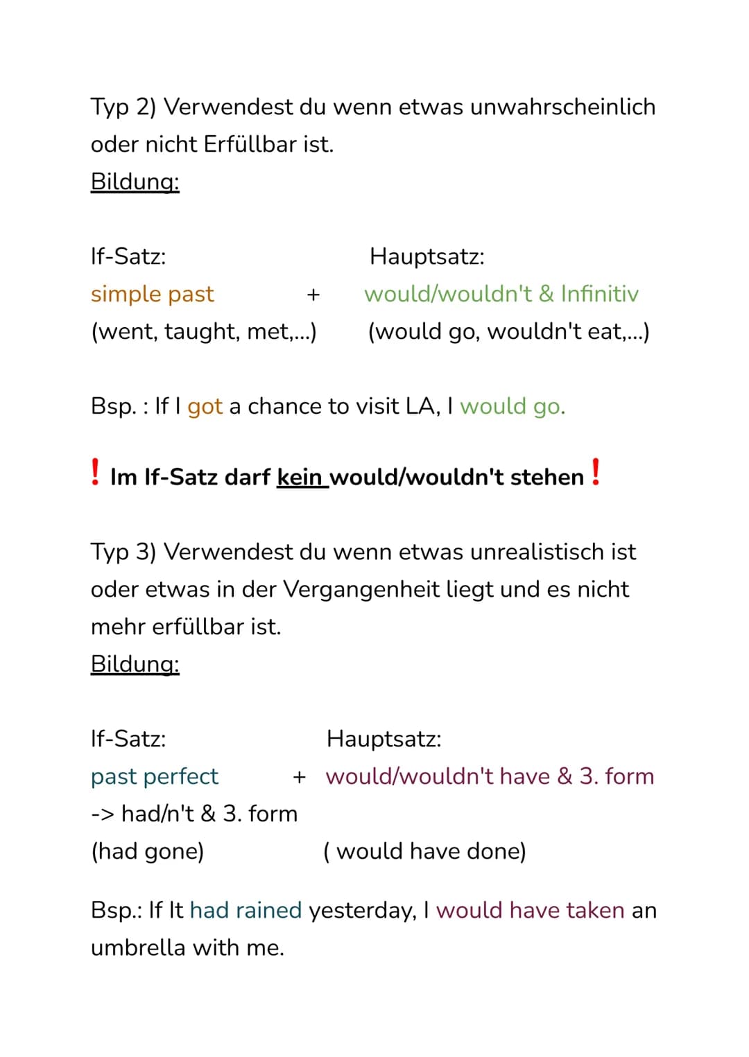 # Englisch If-clauses Typ 1,2,3
Typ 1) Verwendest du, wenn etwas Erfüllbar ist.
Bildung:
If-Satz:
simple present
(go, teach, meet,...)