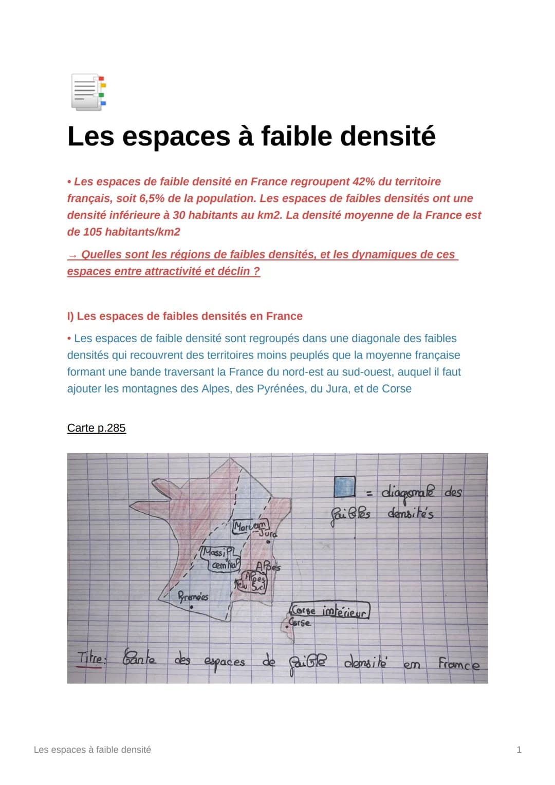 # Les espaces à faible densité
• Les espaces de faible densité en France regroupent 42% du territoire
français, soit 6,5% de la population.