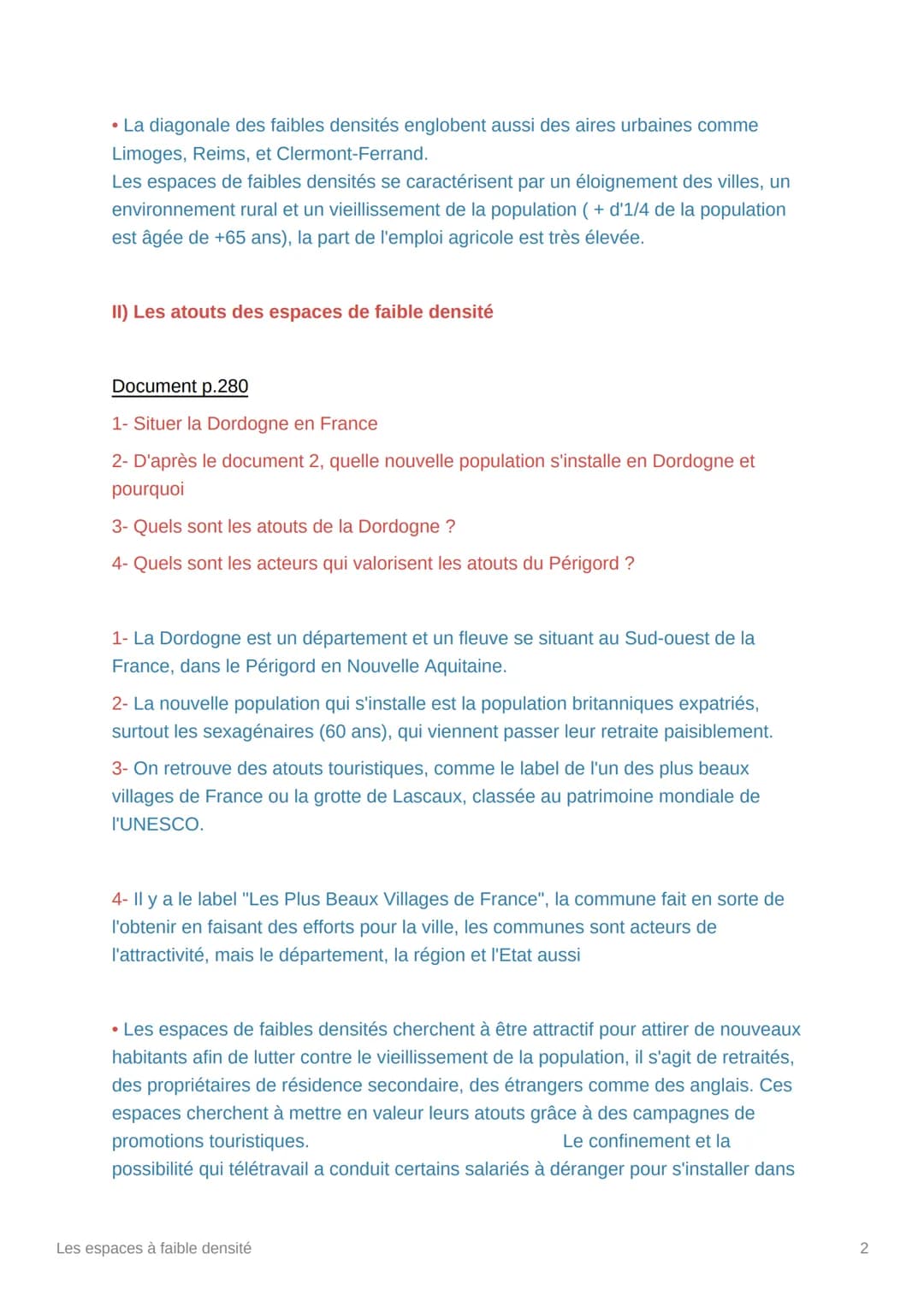 # Les espaces à faible densité
• Les espaces de faible densité en France regroupent 42% du territoire
français, soit 6,5% de la population.