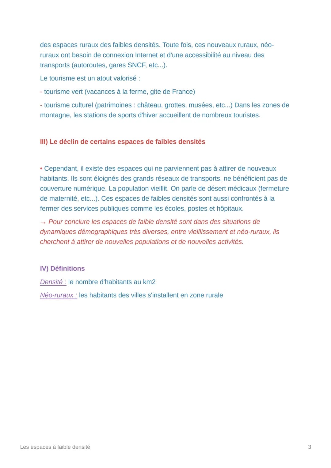 # Les espaces à faible densité
• Les espaces de faible densité en France regroupent 42% du territoire
français, soit 6,5% de la population.
