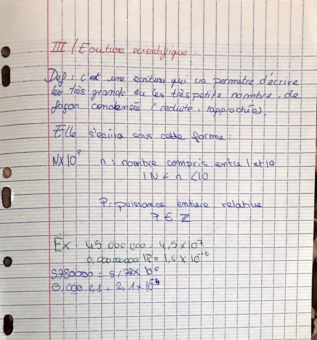 des puissances de dix et
l'ecriture scientifique
I/ Rappelt
④ Lorsqu'on multiplient un nombre par lui mone,
on parle du carre de ce nombre