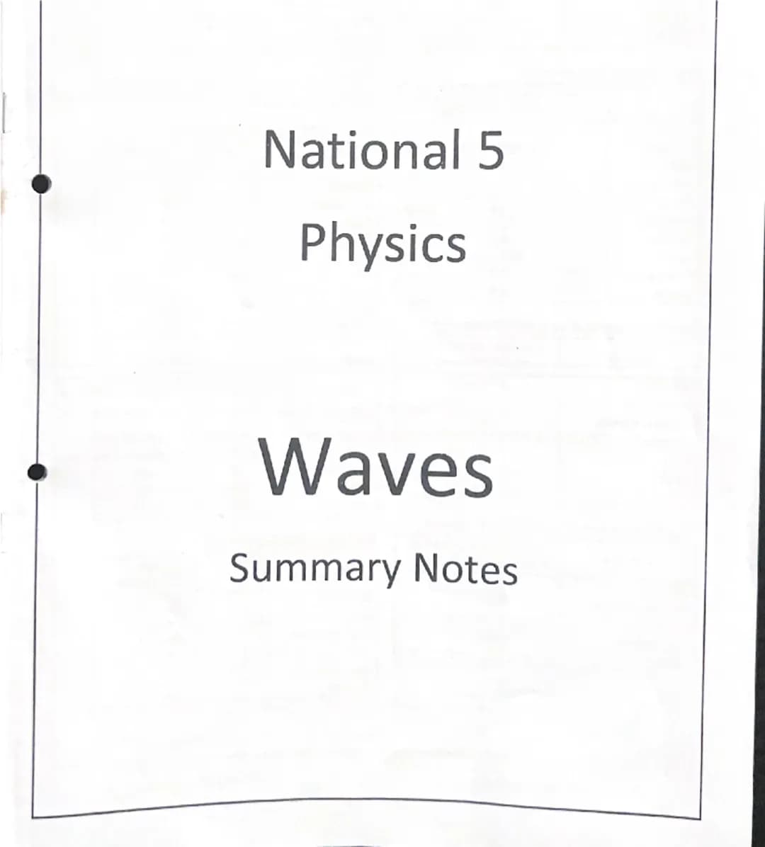 # National 5
Physics
# Waves
Summary Notes # Wave Parameters & Behaviours
I can:
* state that energy can be transferred as waves.
*