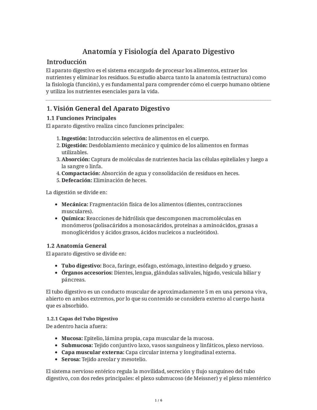 Anatomía y Fisiología del Aparato Digestivo
Introducción
El aparato digestivo es el sistema encargado de procesar los alimentos, extraer los
