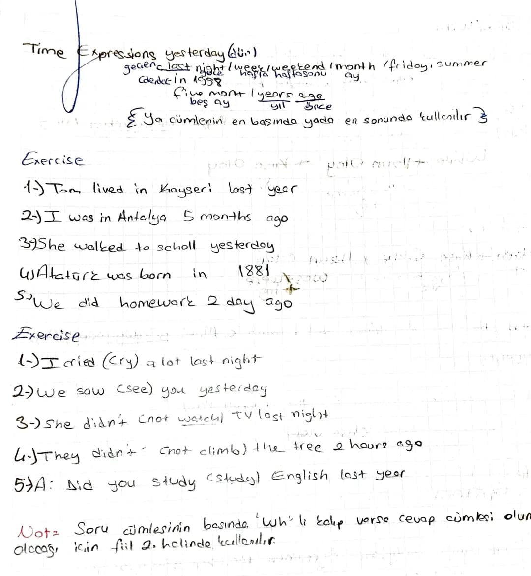 # Simple Past Tense
(Geamis Lamon)
Gecmiste badayon ve gecmiste biten olayları anlatırken simple past tens geç
mis samen kullanılır.
Oluml