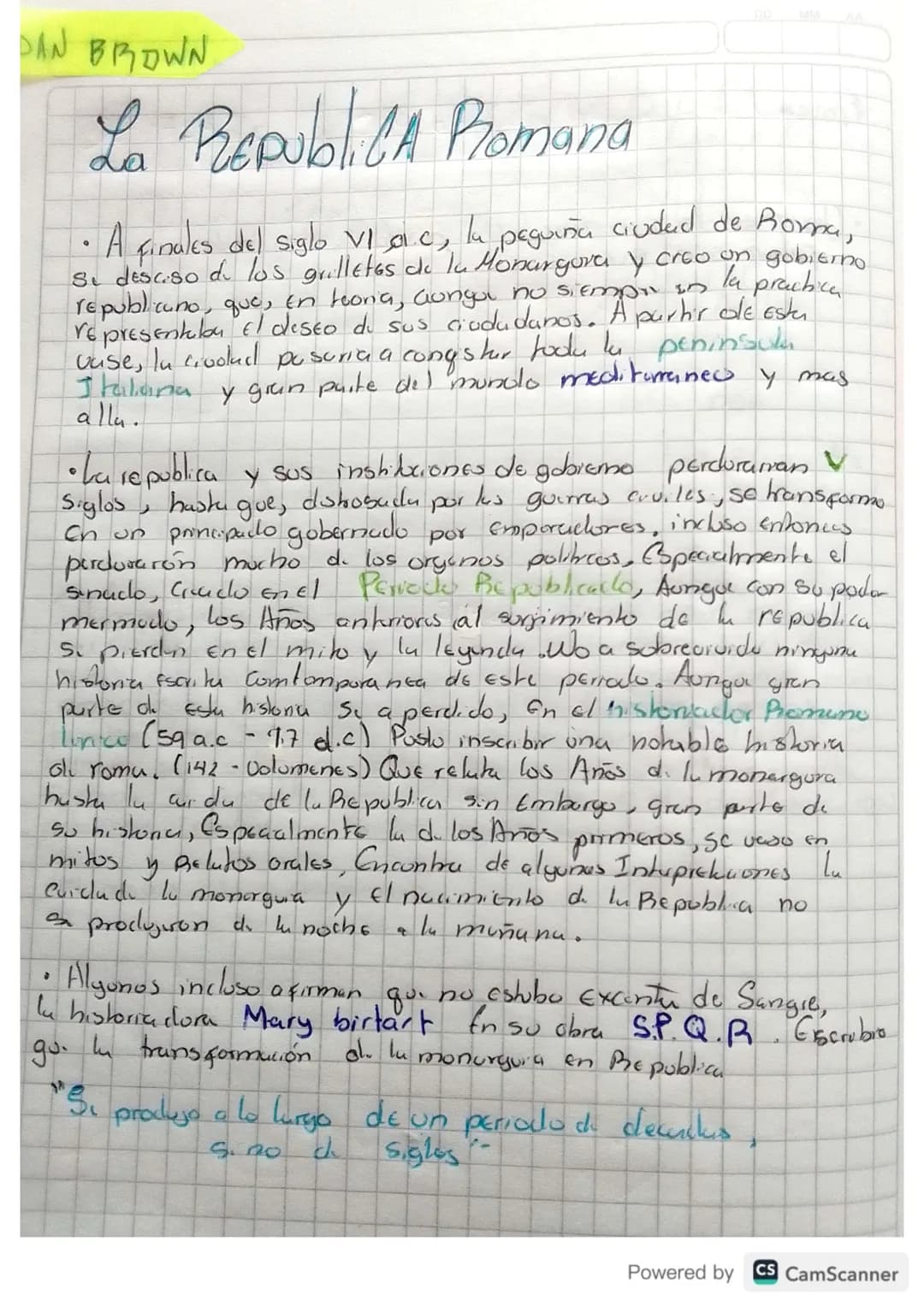 DAN BROWN
La RepubliCA Promana
• A finales del siglo vi ac, la paguiña ciudad de Roma,
Si desciso de los grilletes de la Monargova y creo