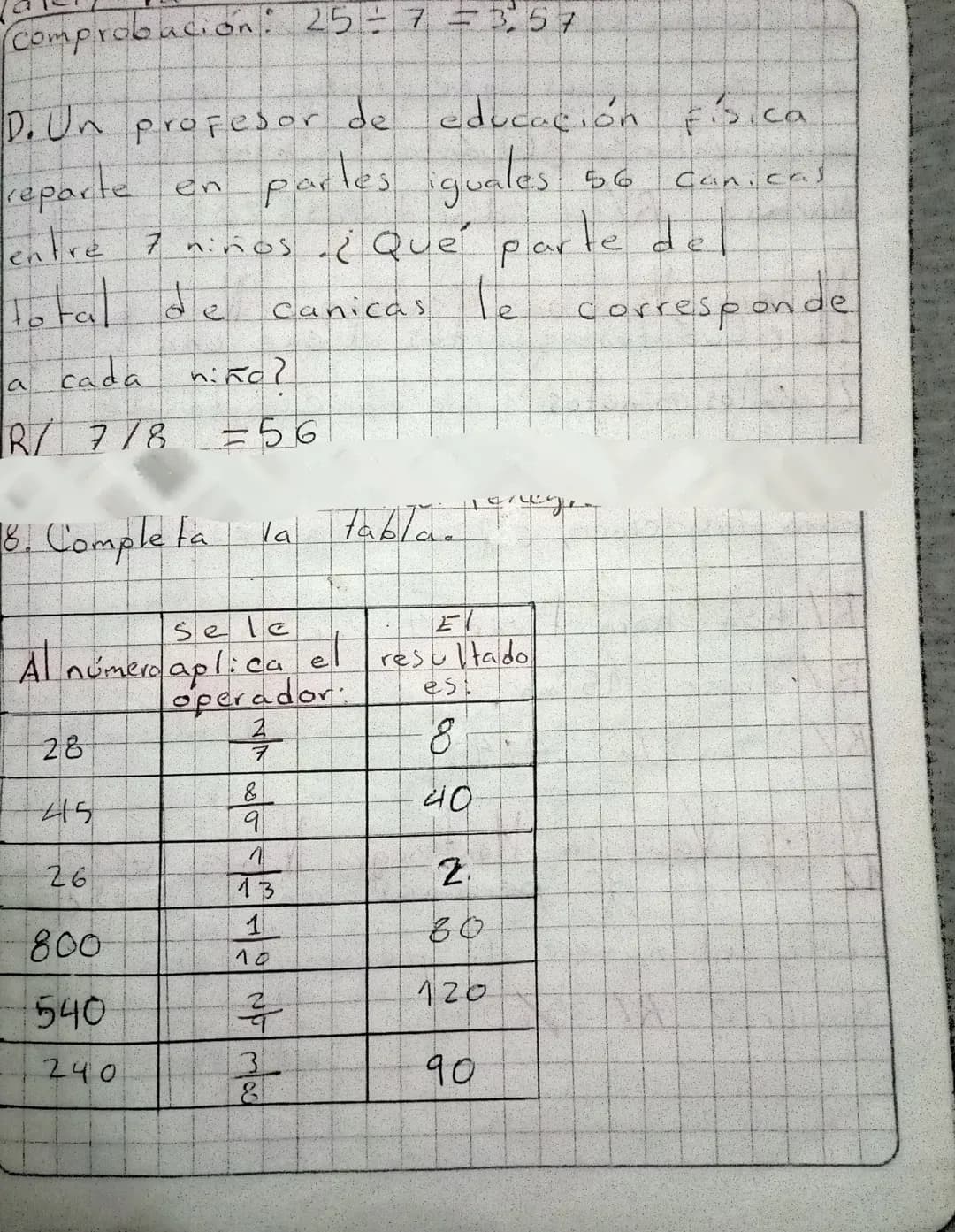 parte coloreada: $\frac{5}{16}$
1.h parte coloreada: $\frac{2}{5}$
parte no coloreada $\frac{3}{5}$
D.Escribe una situación que se repres