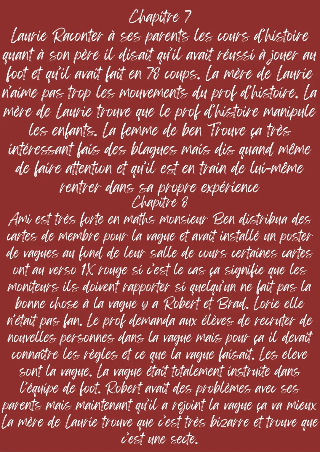 --- OCR Start ---
resumer de la vague
chapitre pare chpitre
Chapitre 1
Laurie saunders. Le nom du jour est gordon
grapevine. Trois en qu'ell