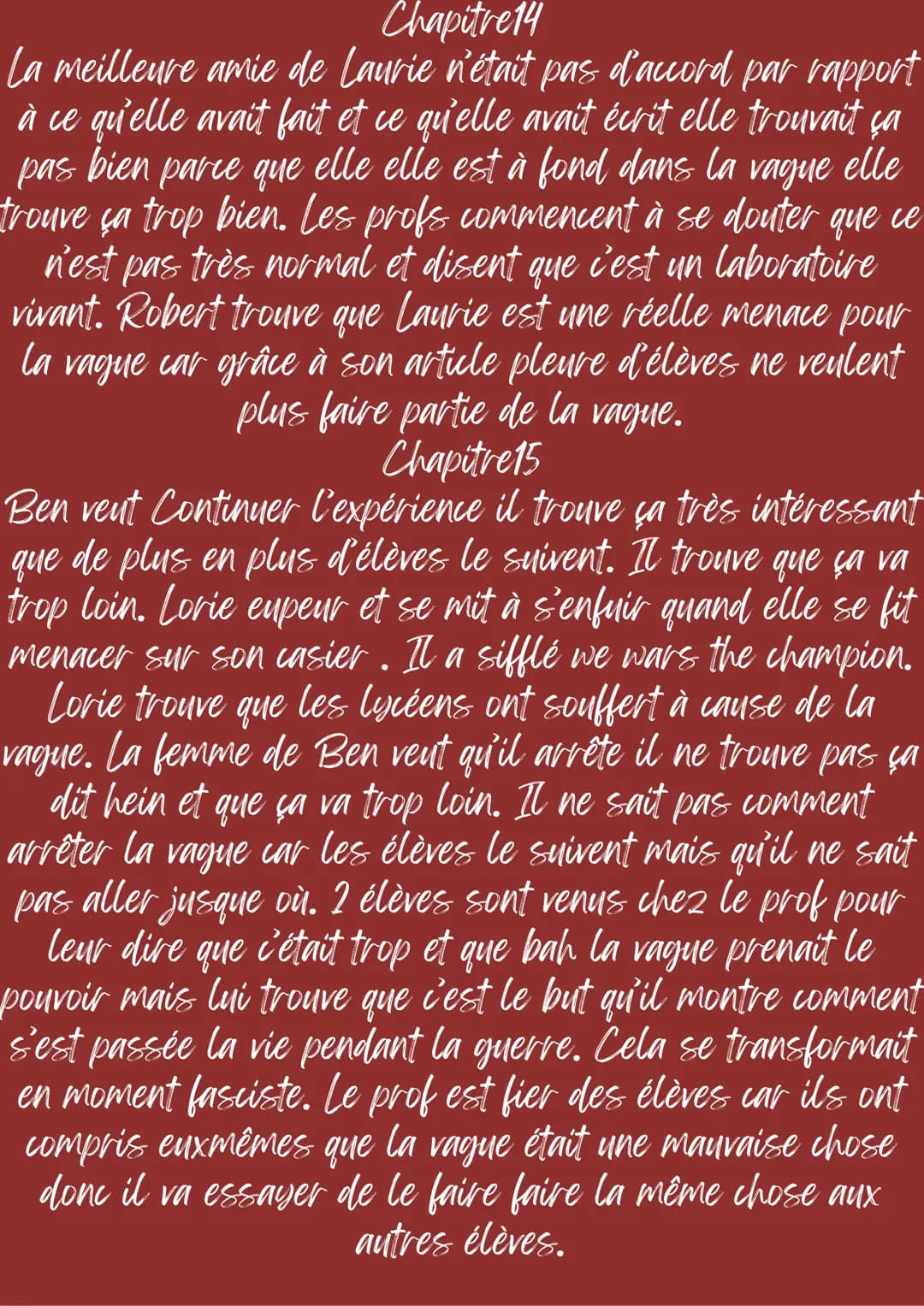 --- OCR Start ---
resumer de la vague
chapitre pare chpitre
Chapitre 1
Laurie saunders. Le nom du jour est gordon
grapevine. Trois en qu'ell