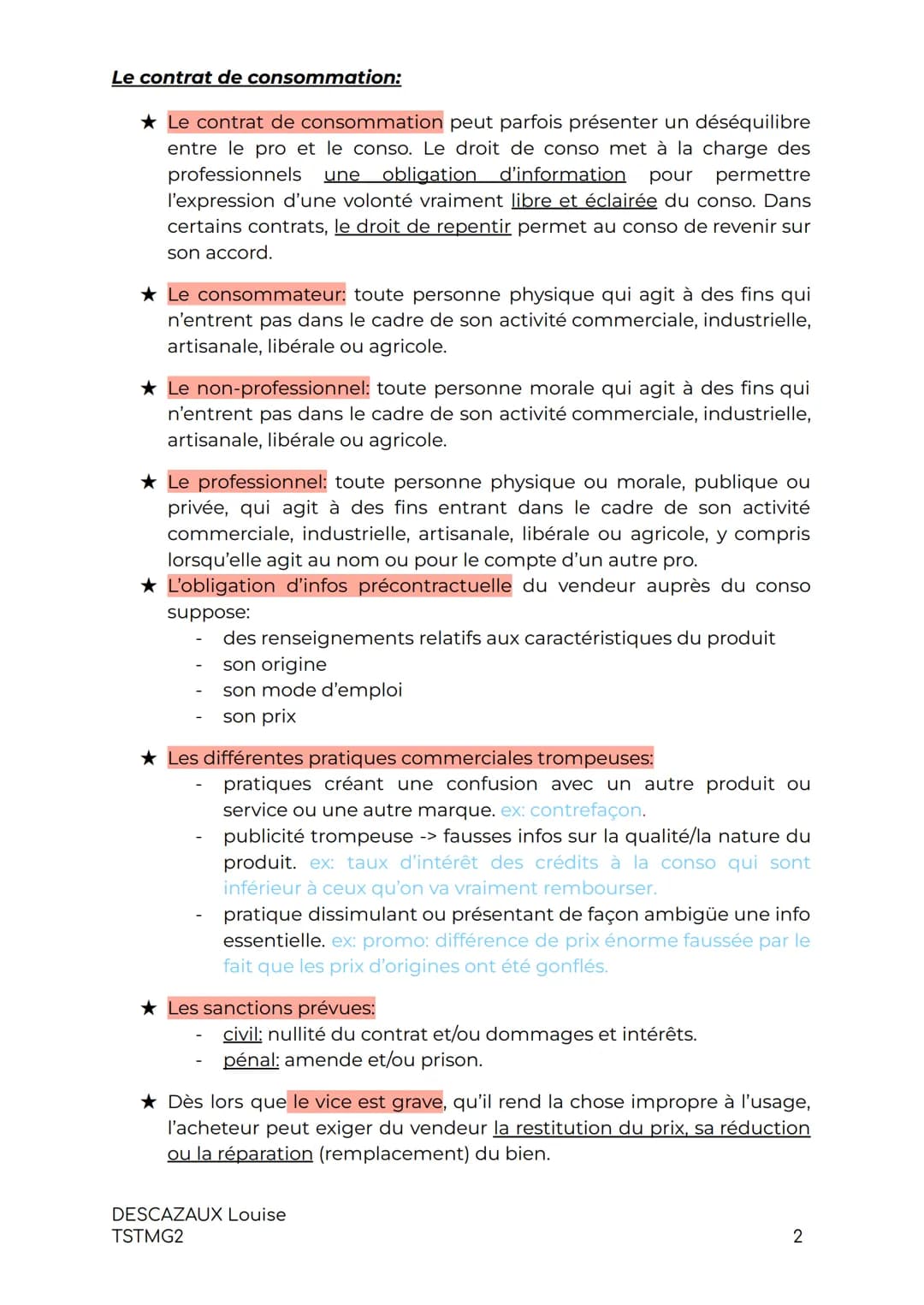 # DROIT:
LE DROIT DES CONTRATS
Les notions générales du Droit des contrats:
★ Un contrat est un accord de volonté entre 2 personnes physiq
