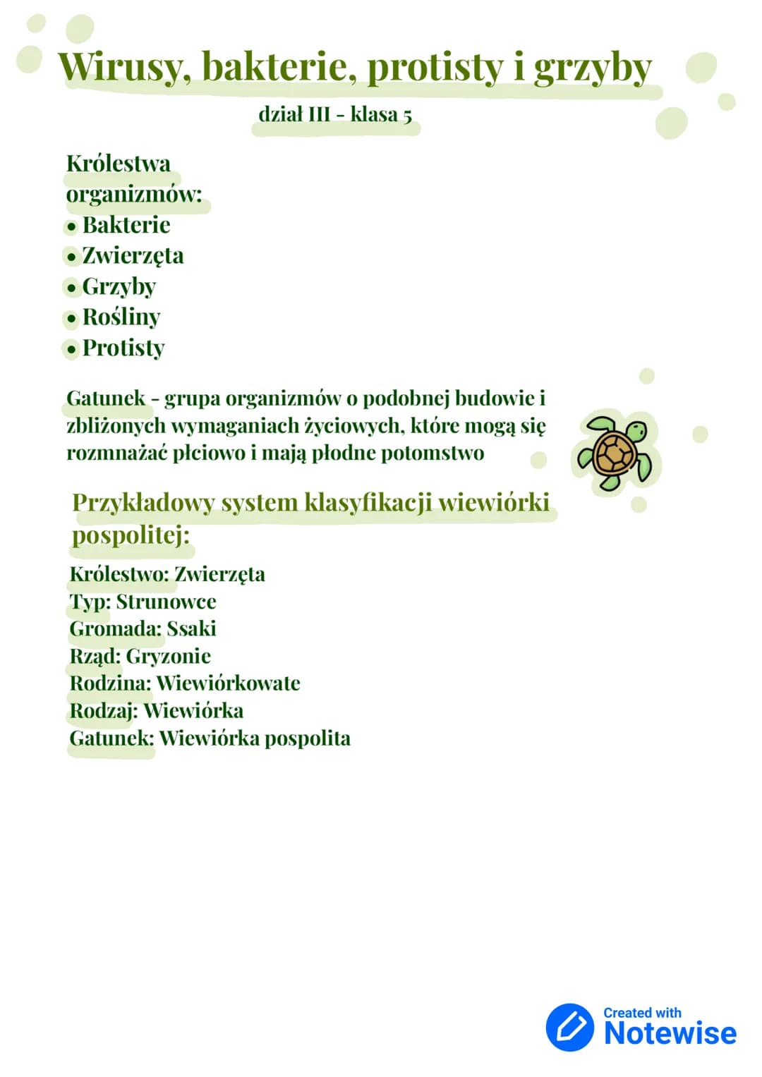 # Wirusy, bakterie, protisty i grzyby
dział III - klasa 5
Królestwa
organizmów:
- Bakterie
- Zwierzęta
- Grzyby
- Rośliny
- Protisty
Gatu