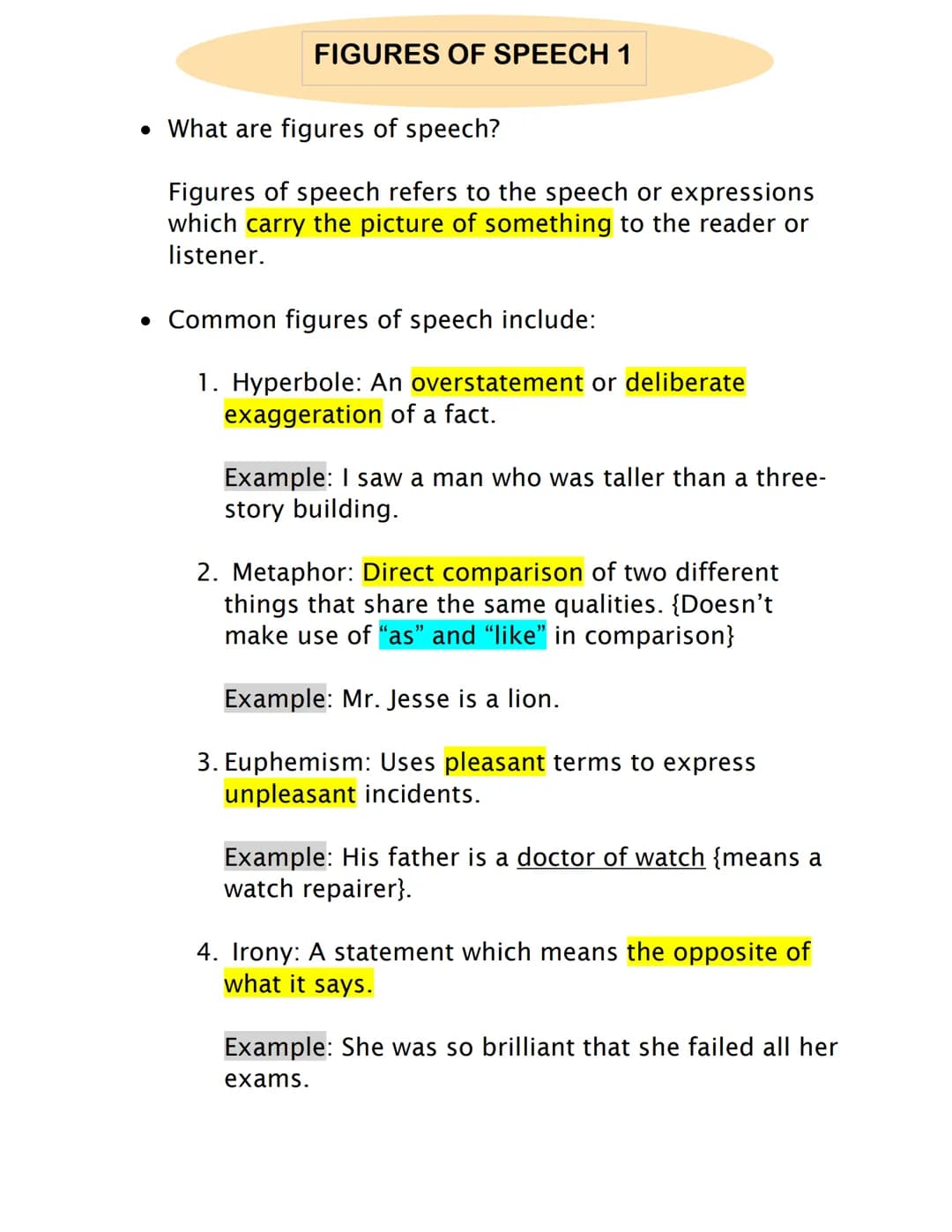 FIGURES OF SPEECH 1
• What are figures of speech?
Figures of speech refers to the speech or expressions
which carry the picture of somethi
