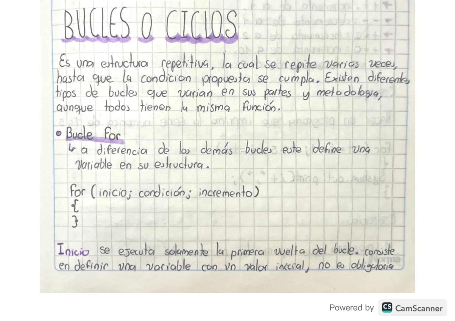 # BUCLES O CICIOS
Es una estructura repetitiva, la cual se repite varias veces,
hasta que la condicion propuesta se cumpla. Existen diferen