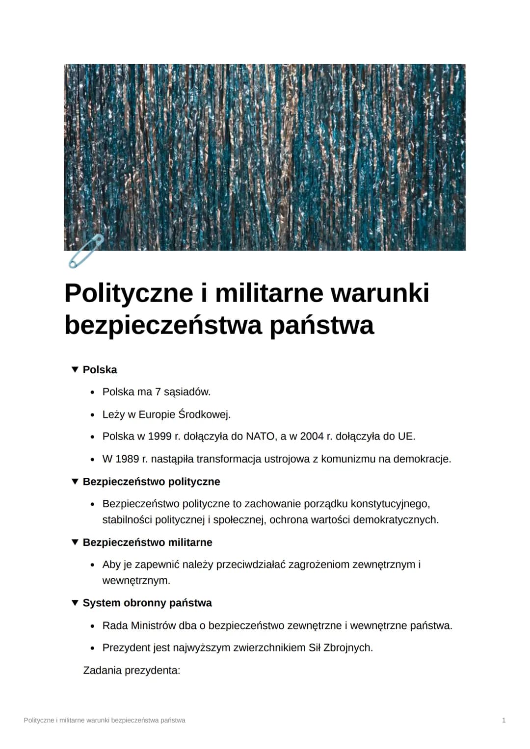 Polityczne i militarne warunki
bezpieczeństwa państwa
▼ Polska
• Polska ma 7 sąsiadów.
• Leży w Europie Środkowej.
• Polska w 1999 r. do