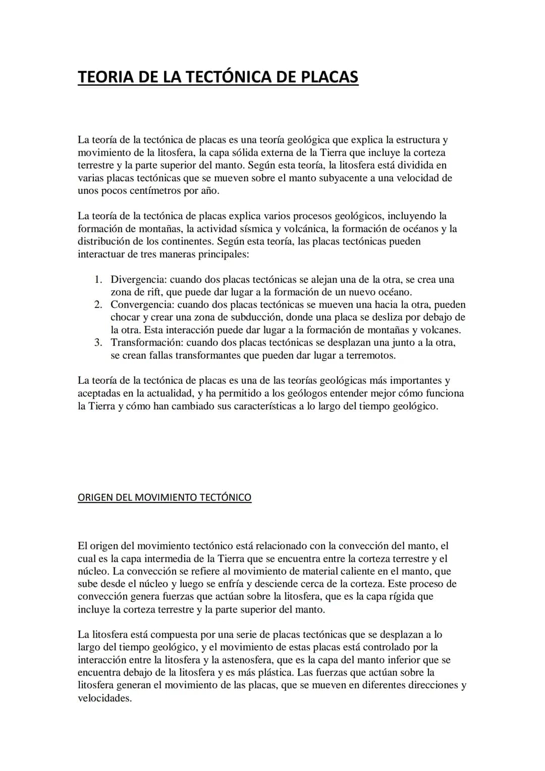 # TEORIA DE LA TECTÓNICA DE PLACAS
La teoría de la tectónica de placas es una teoría geológica que explica la estructura y
movimiento de la