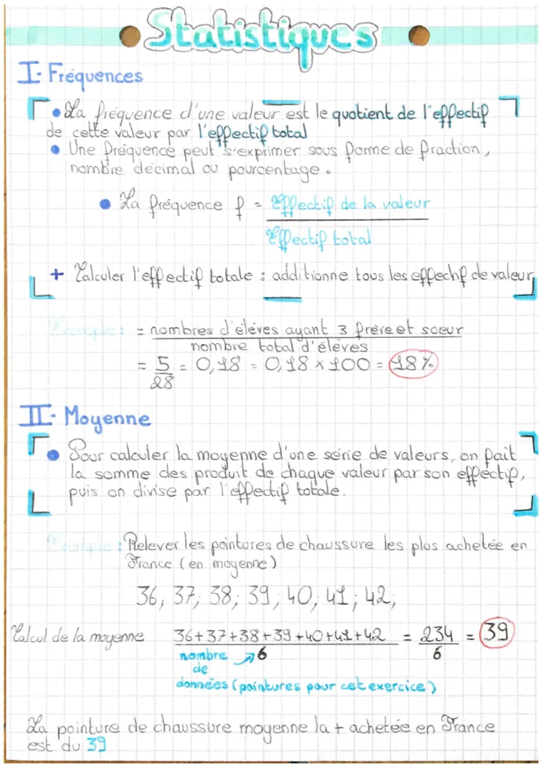 # Statistiques.
I- Fréquences
* La fréquence d'une valeur est le quotient de l'effectif
de cette valeur par l'effectif total
* Une Fr