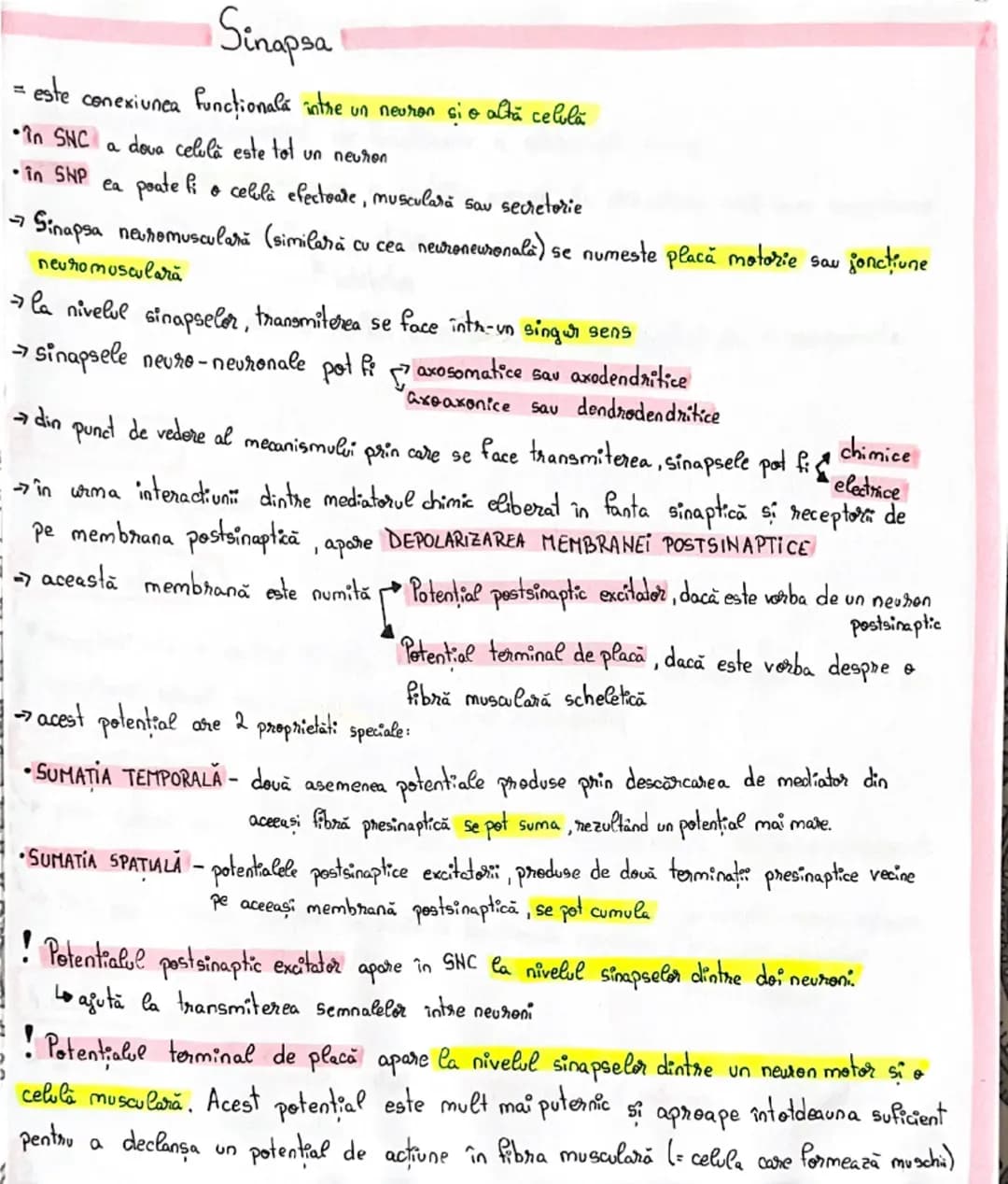 # Sinapsa
= este conexiunea funcțională între un neuron si o altă celula
* În SNC a dova celulă este tot un neuron
* în SNP ea poate f