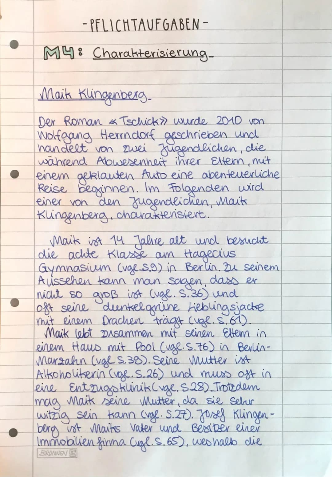 # LESETAGEBUCH
zum Roman „Tschick“ von Wolfgang Herndorf
tschick
von -PFLICHT AUFGABEN
M2: Biografie Wolfgang Herrndorf
Wolfgang Herndo