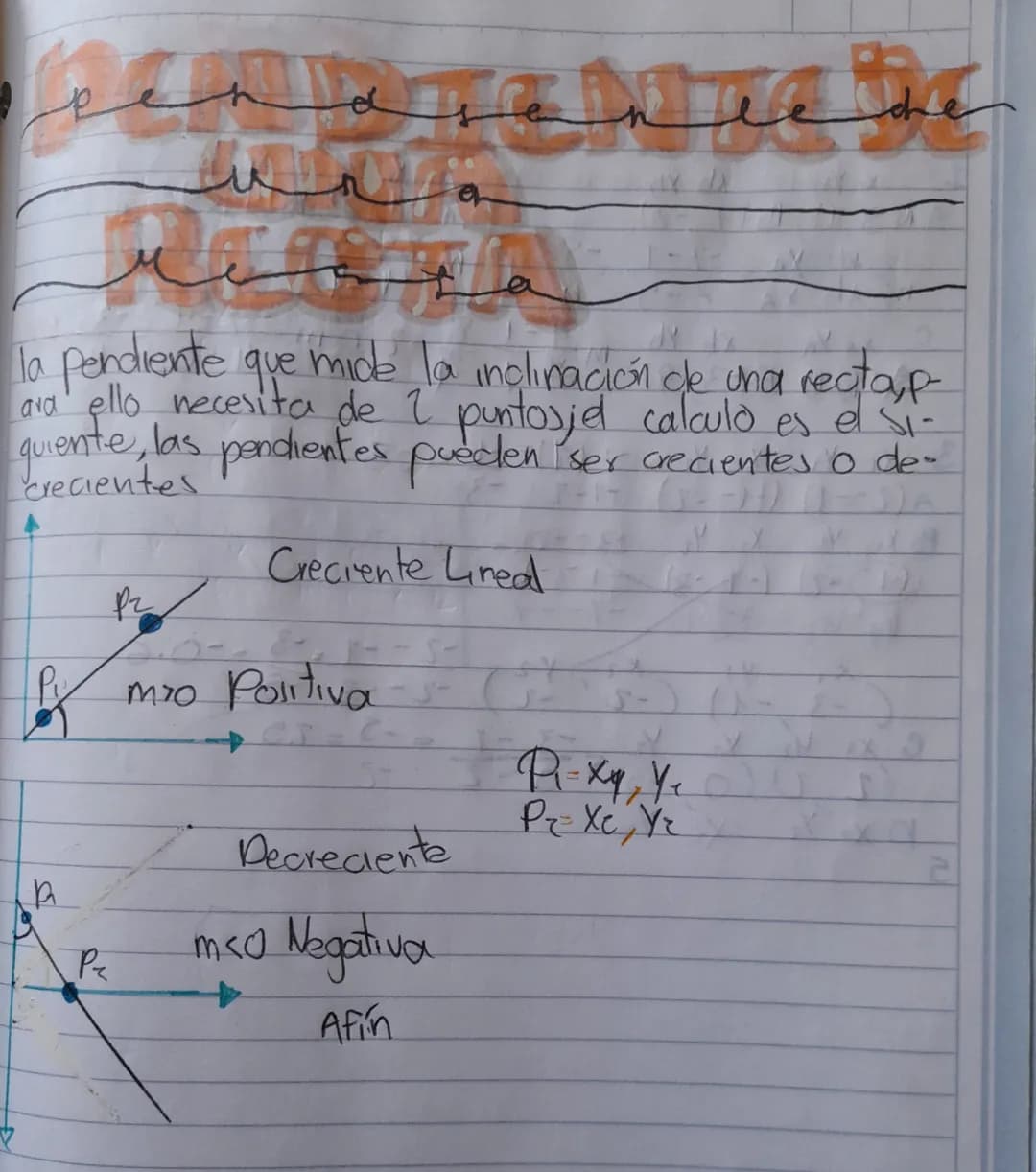 # pendianlche
# 타
# a
la pendiente que mide la inclinación de una recta,p
ara ello necesita de 2 puntosjed calculo es el si-
quiente, las