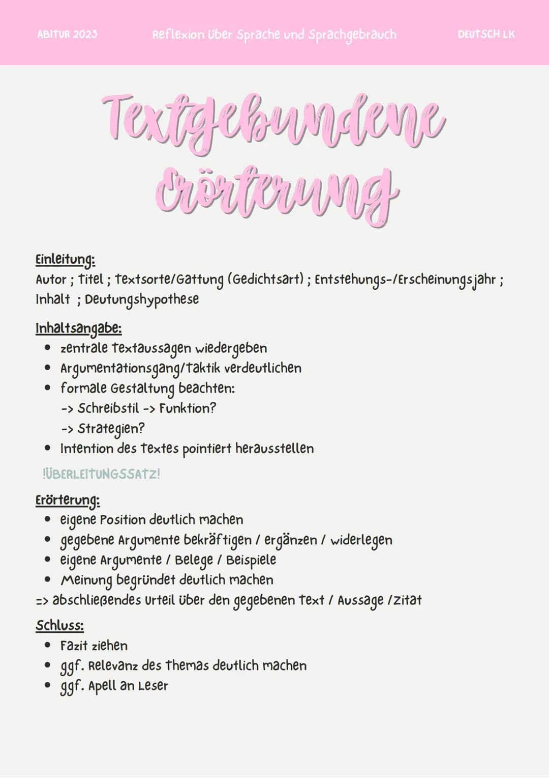 DEUTSCH
ABITUR
2023 ABITUR 2023
Reflexion über Sprache und Sprachgebrauch
DEUTSCH LK
How To....
INHALT
textbezogen:
• Interpretation li