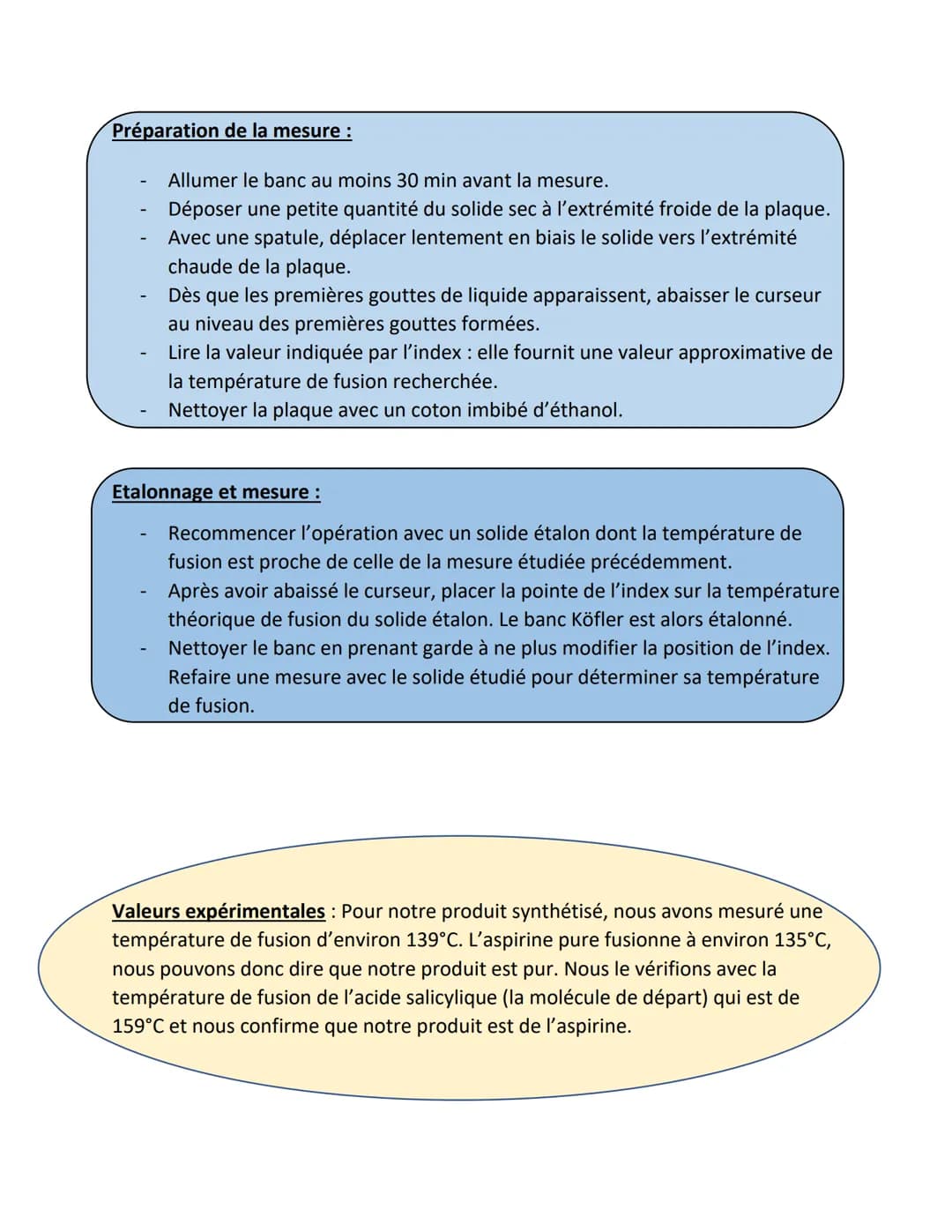 # Fiches méthodes-Identification du produit synthétisé :
1. Mesure de la température de fusion grâce au banc Köfler
Cette première méthode