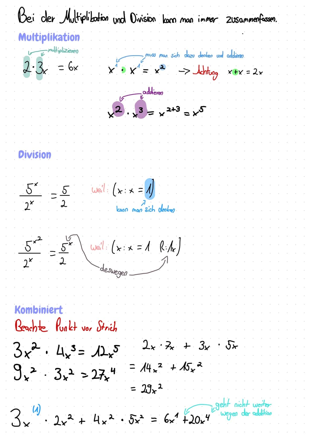 # TERME ZUSAMMENFASSEN
X = eine Zahl
denkt man sich
2x = 2x
Punket var Strich
Bei Addition und Subtraktion immer darauf achten ob man es