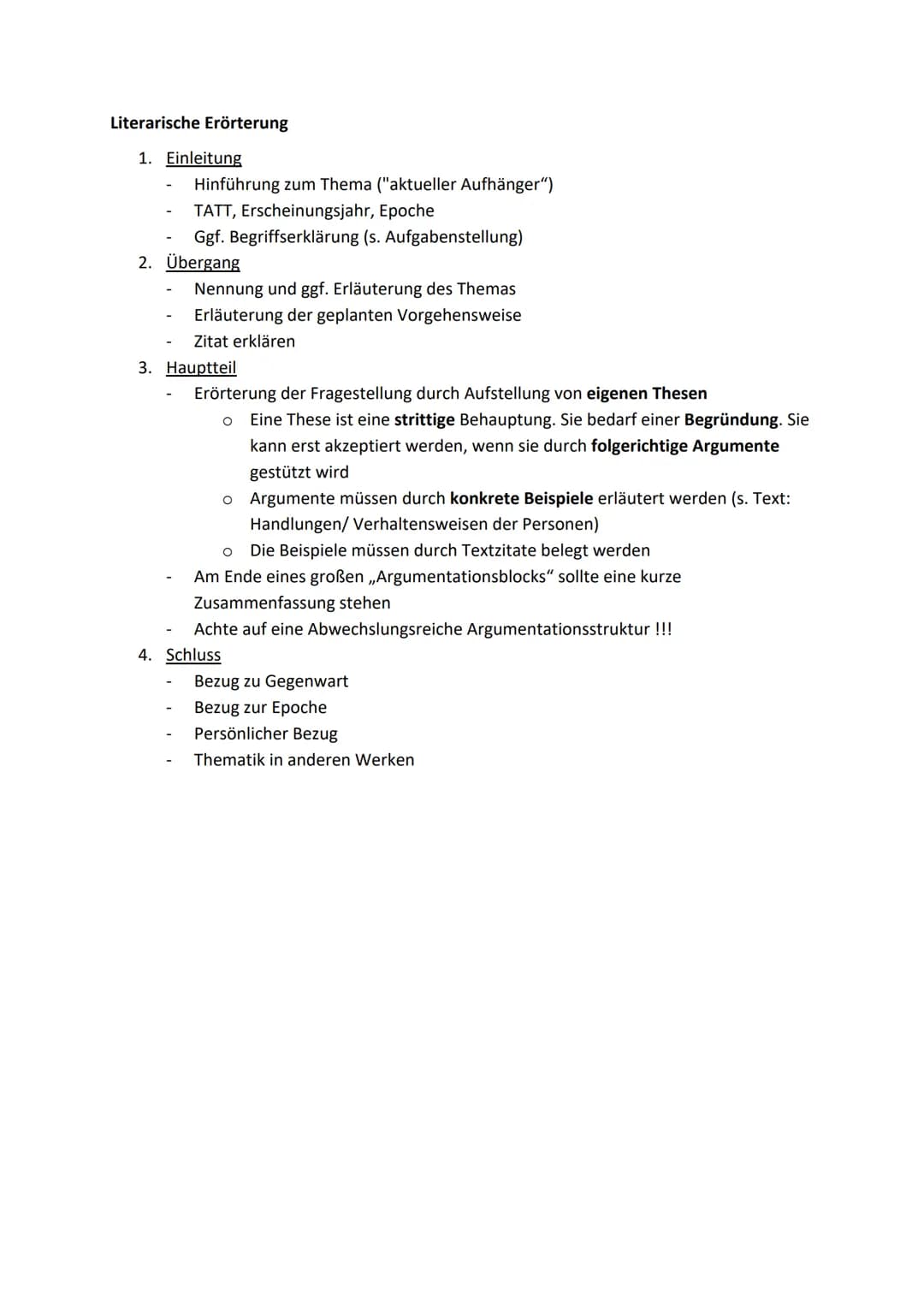 Literarische Erörterung
1. Einleitung
- Hinführung zum Thema ("aktueller Aufhänger")
- TATT, Erscheinungsjahr, Epoche
- Ggf. Begriffserklär
