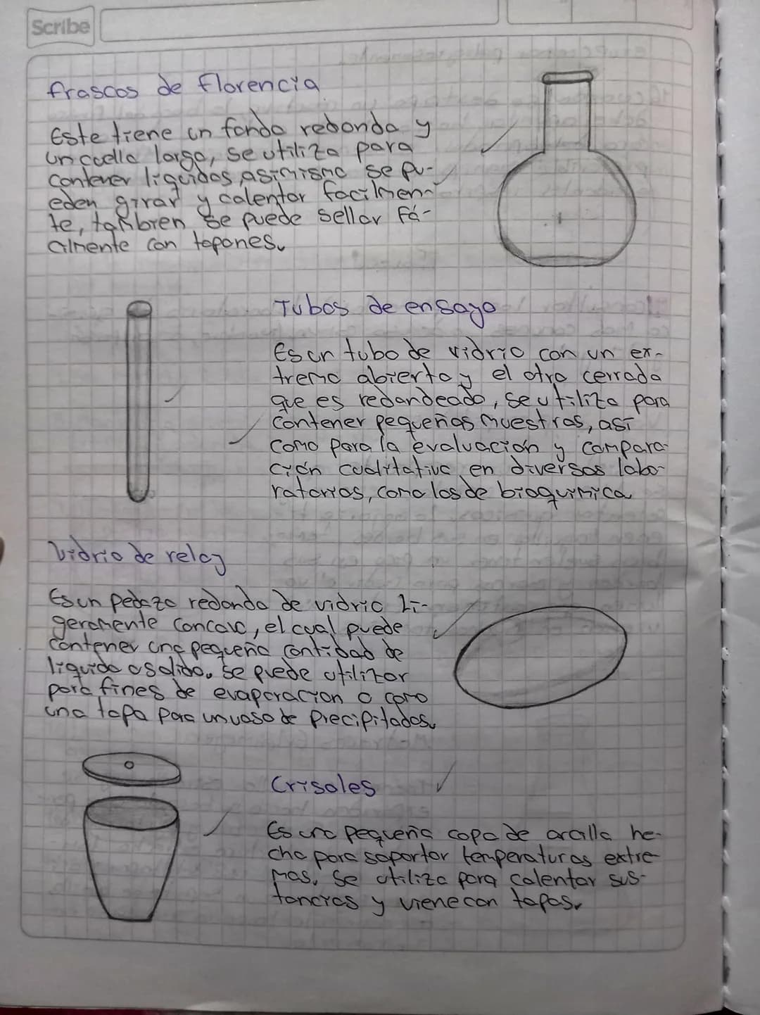 Torea
1. Consultor los implementos de laboratorio de quini-
ca mas comunes o de uso comun (Nanbre, descripción
y dibujol
Vaso de precipita