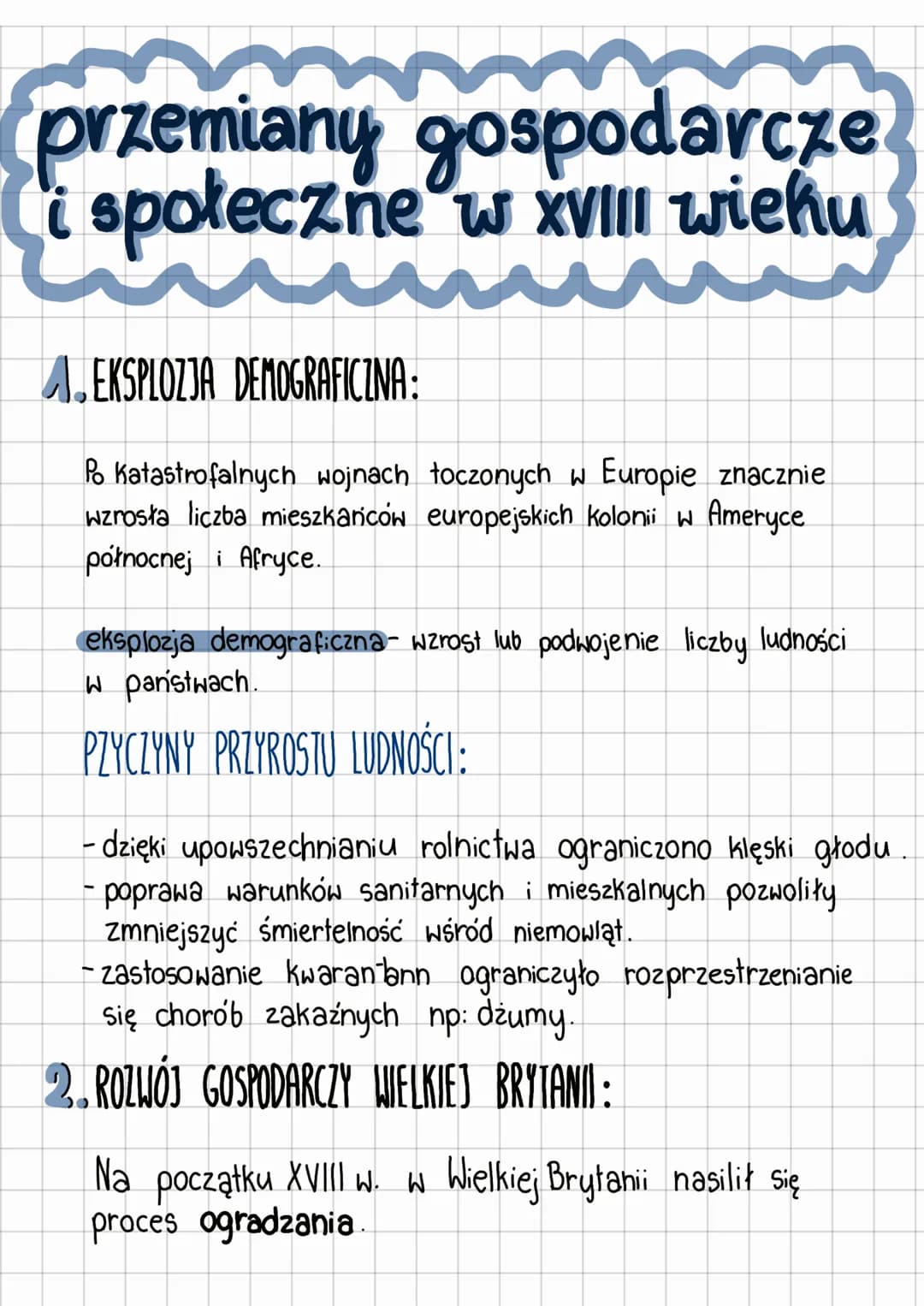# przemiany gospodarcze
i społeczne w XVIII wieku
1. EKSPLOZJA DEMOGRAFICZNA:
Po Katastrofalnych wojnach toczonych w Europie znacznie
wzr