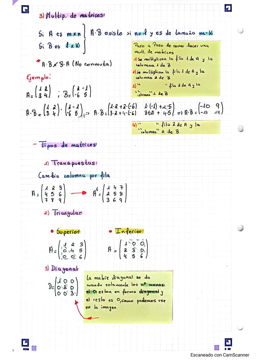 G Matematicas II Matrices 2º Bachillerato A 14/9/237
ege
M
matrices
$A=\begin{pmatrix}1 & 2 & 3\\4 & 5 & 6\end{pmatrix}2x3$; $B=\begin{pm