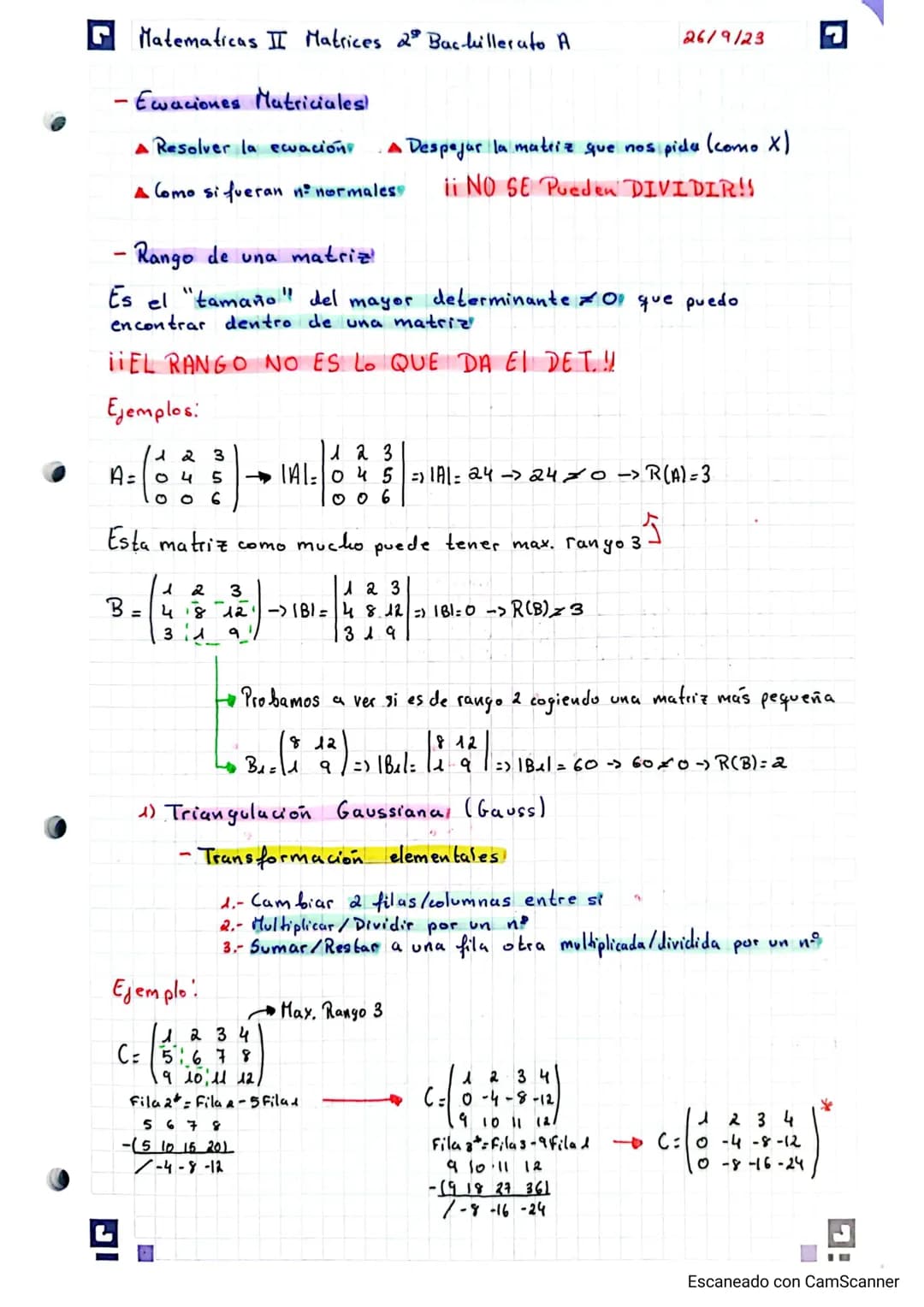 G Matematicas II Matrices 2º Bachillerato A 14/9/237
ege
M
matrices
$A=\begin{pmatrix}1 & 2 & 3\\4 & 5 & 6\end{pmatrix}2x3$; $B=\begin{pm