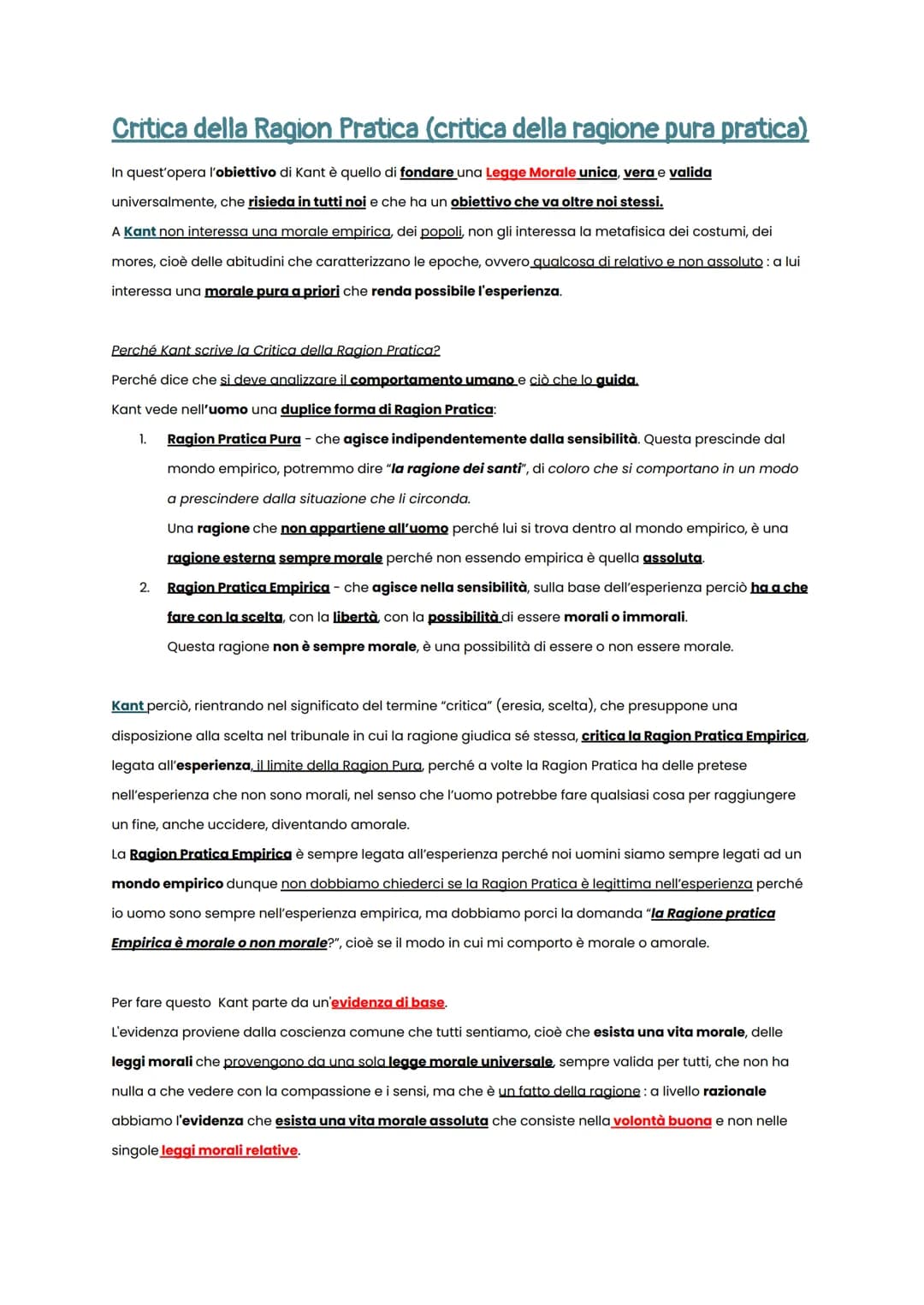 # Critica della Ragion Pratica (critica della ragione pura pratica)
In quest'opera l'obiettivo di Kant è quello di fondare una Legge Morale