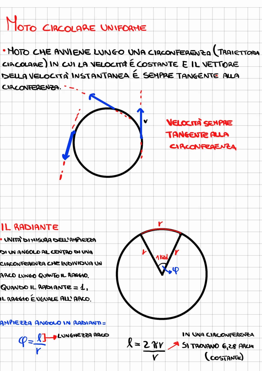 # MOTO CIRCOLARE UNIFORME
• MOTO CHE AVVIENE LUNGO UNA CIRCONFERENZA (TRAIETTORIA
CIRCOLARE) IN CUI LA VELOCITÀ É COSTANTE E IL VETTORE
DEL