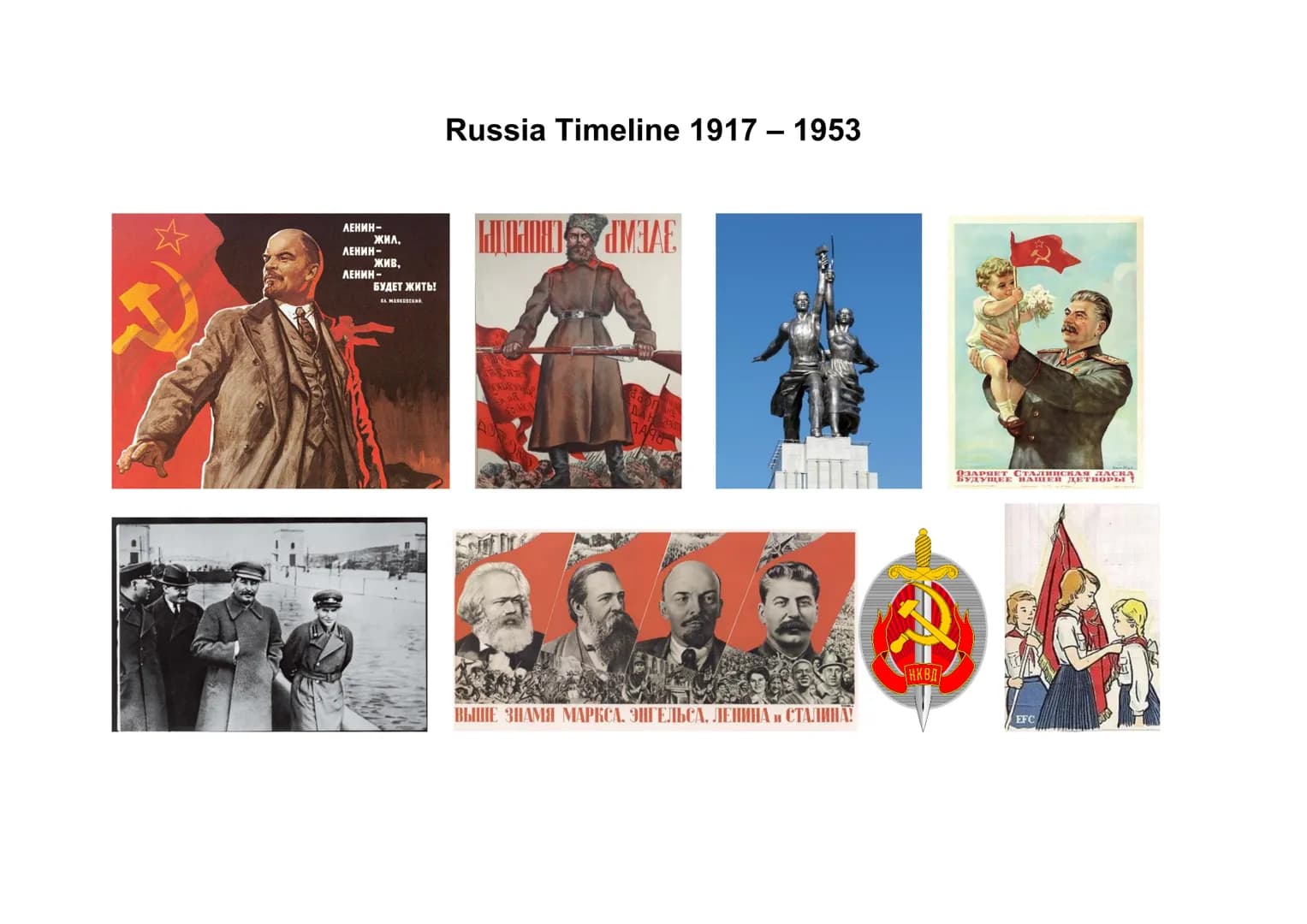 ЛЕНИН-
ЛЕНИН -
жил,
жив.
ЛЕНИН -
БУДЕТ ЖИТЬ!
ВА. МАЯКОВСКИЙ
Russia Timeline 1917 – 1953
НКВД
ВЫШЕ ЗНАМЯ МАРКСА. ЭНГЕЛЬСА. ЛЕНИНА И СТАЛИНА!