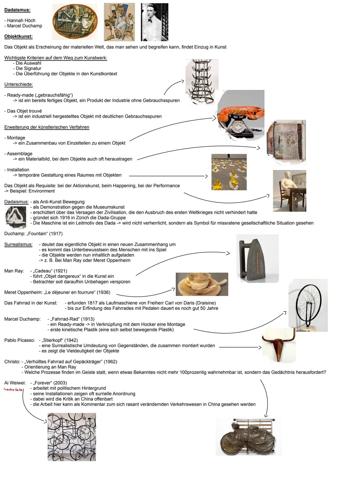 # Objektkunst Dadaismus:
- Hannah Höch
- Marcel Duchamp
Objektkunst:
Das Objekt als Erscheinung der materiellen Welt, das man sehen und beg