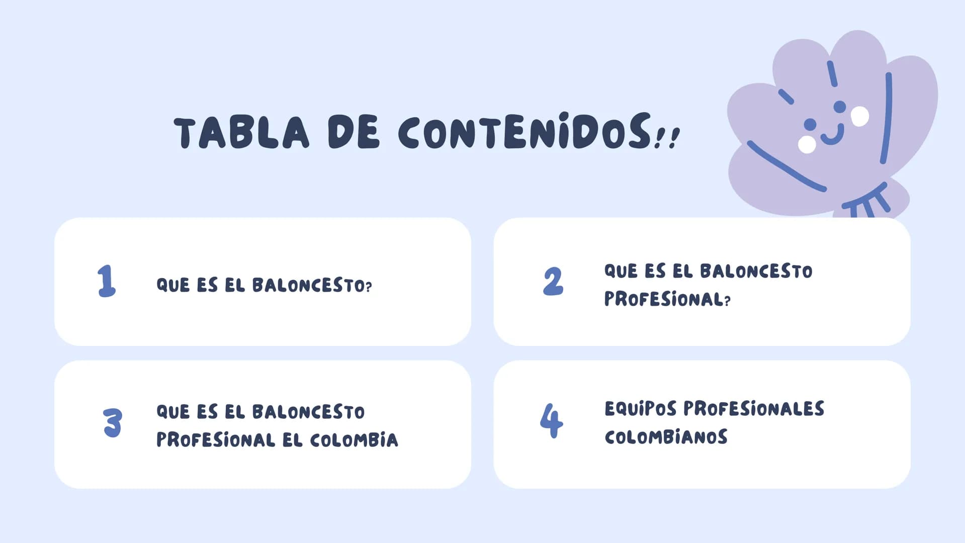 BALONCESTO
PROFESIONAL EN
COLOMBIA # TABLA DE CONTENIDOS!!
1
QUE ES EL BALONCESTO?
2
QUE ES EL BALONCESTO
PROFESIONAL?
3
QUE ES EL BALONC