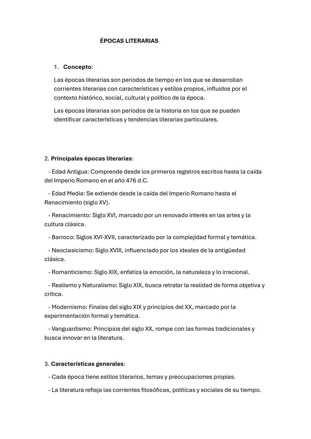 # ÉPOCAS LITERARIAS
1. Concepto:
Las épocas literarias son periodos de tiempo en los que se desarrollan
corrientes literarias con caracter
