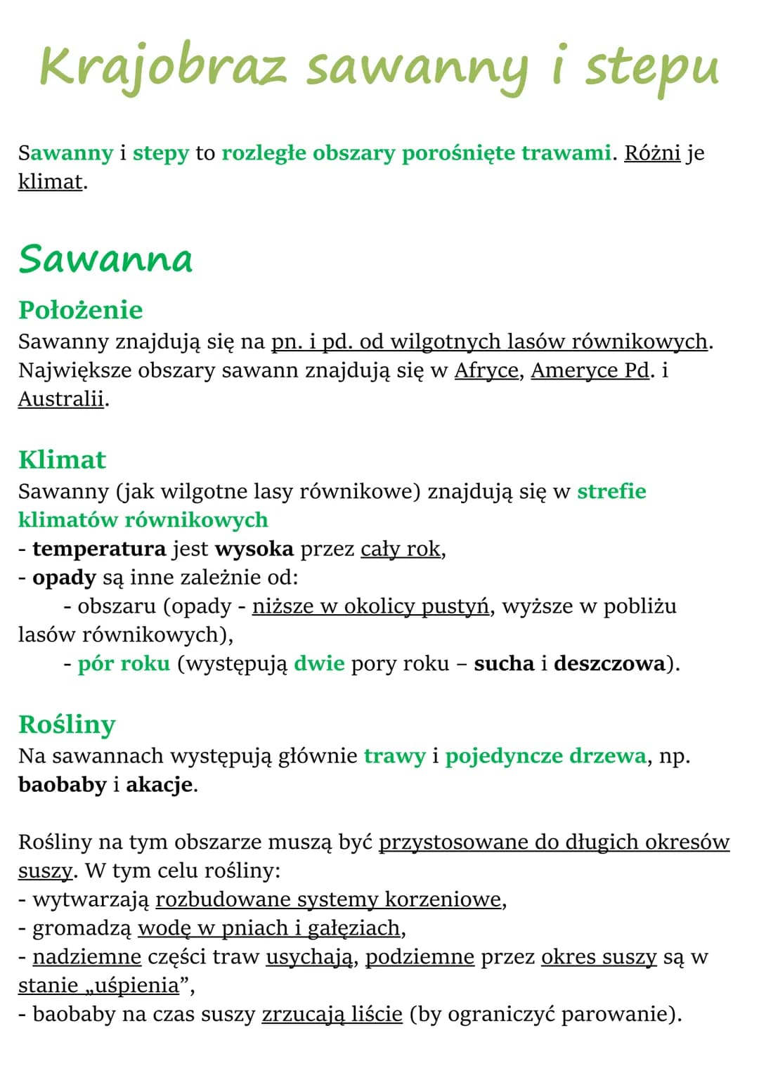 # Krajobraz sawanny i stepu
Sawanny i stepy to rozległe obszary porośnięte trawami. Różni je
klimat.
# Sawanna
## Położenie
Sawanny znaj