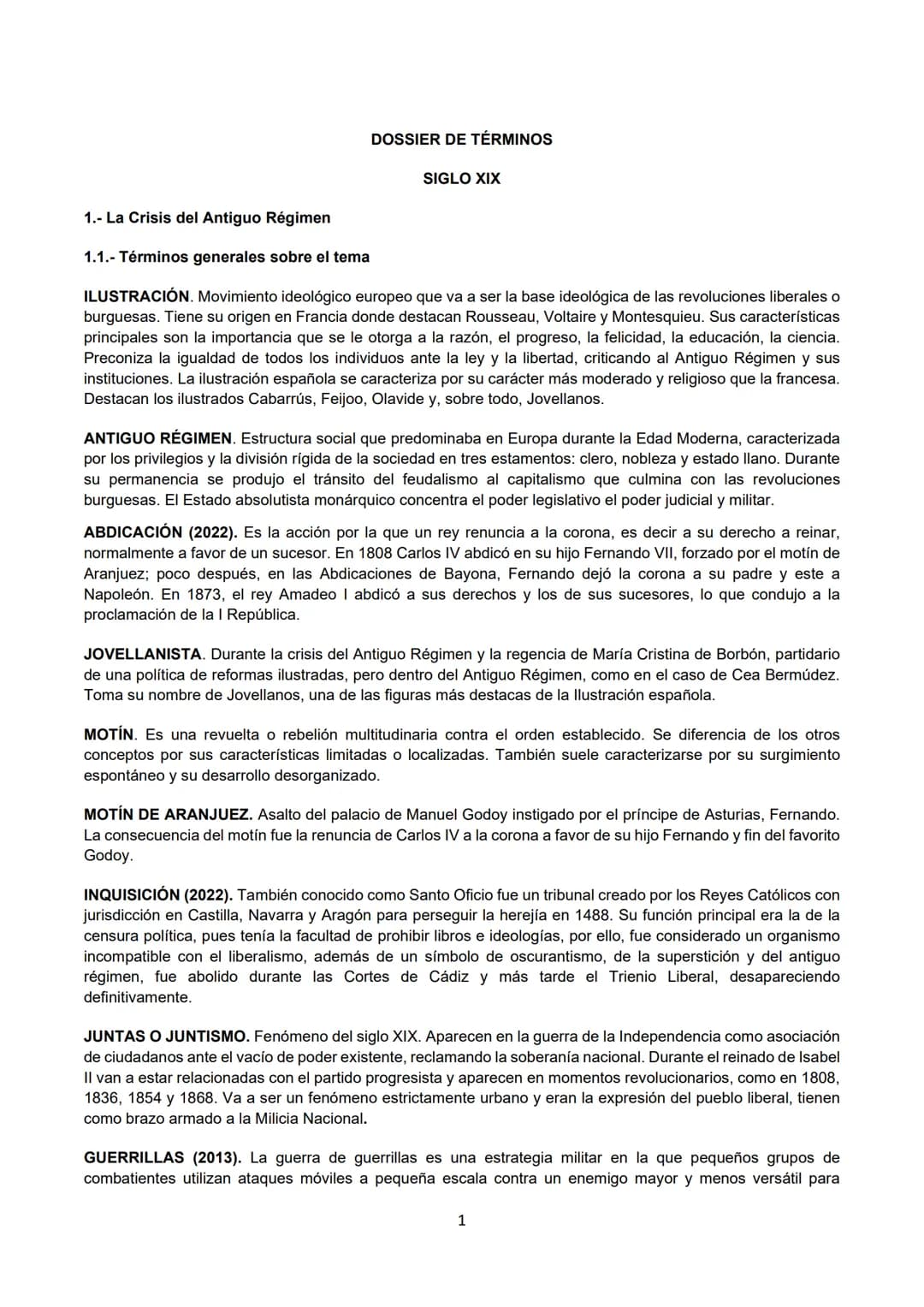 DOSSIER DE TÉRMINOS
SIGLO XIX
1.- La Crisis del Antiguo Régimen
1.1.- Términos generales sobre el tema
ILUSTRACIÓN. Movimiento ideológic